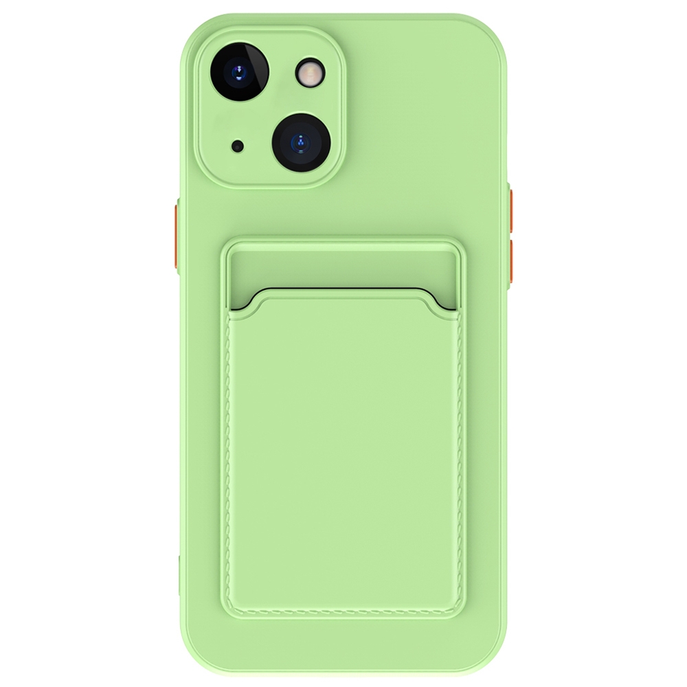For iPhone 15 Skin Feel Card Contrast Color Button TPU Phone Case(Light Green) - Shopkiz.com