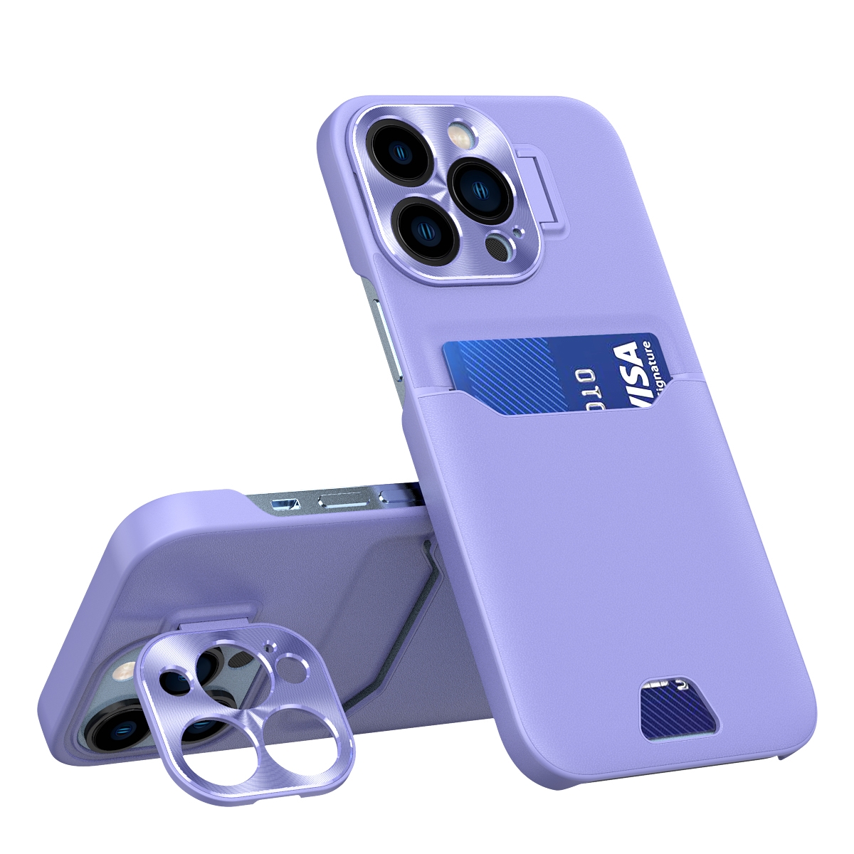 For iPhone 15 Pro Two-Color Invisible Lens Holder Phone Case(Purple) - Shopkiz.com