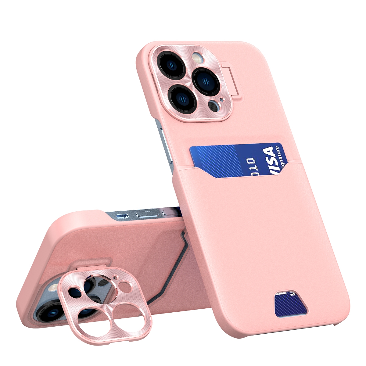 For iPhone 15 Pro Max Two-Color Invisible Lens Holder Phone Case(Pink) - Shopkiz.com