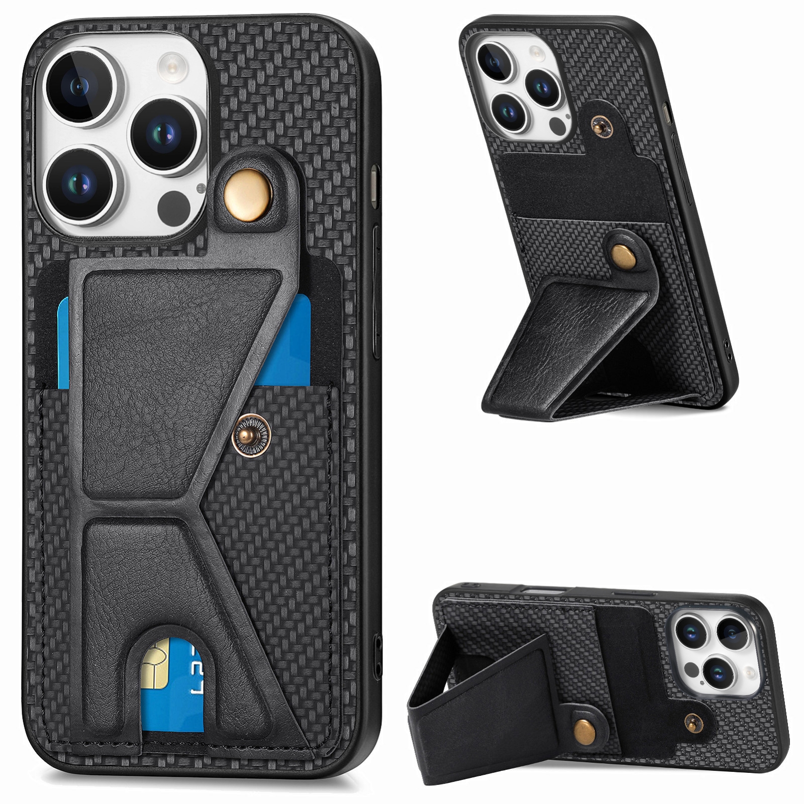 For iPhone 16 Pro Carbon Fiber Wallet Flip Card K-shaped Holder Phone Case(Black) - Shopkiz.com