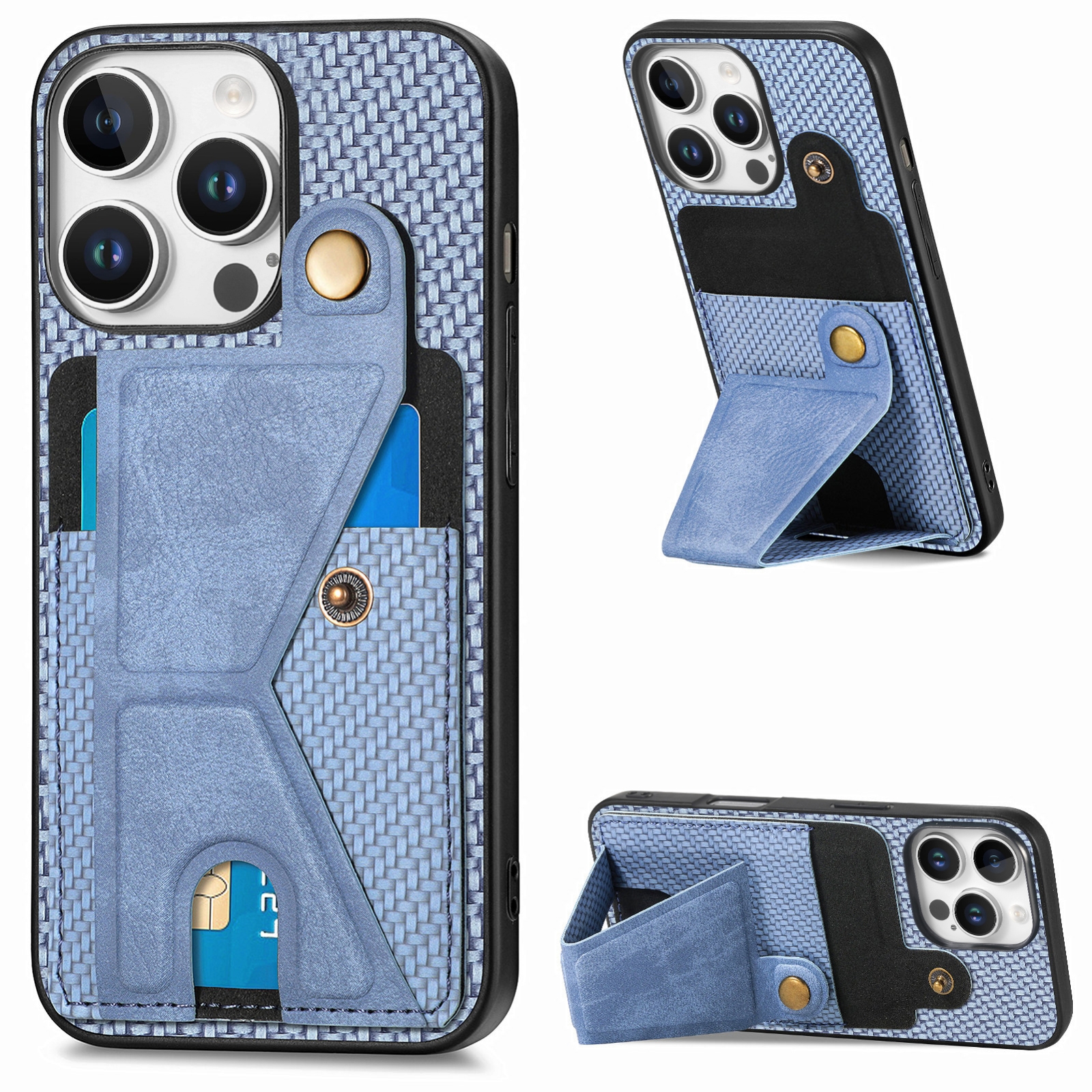 For iPhone 16 Pro Carbon Fiber Wallet Flip Card K-shaped Holder Phone Case(Blue) - Shopkiz.com