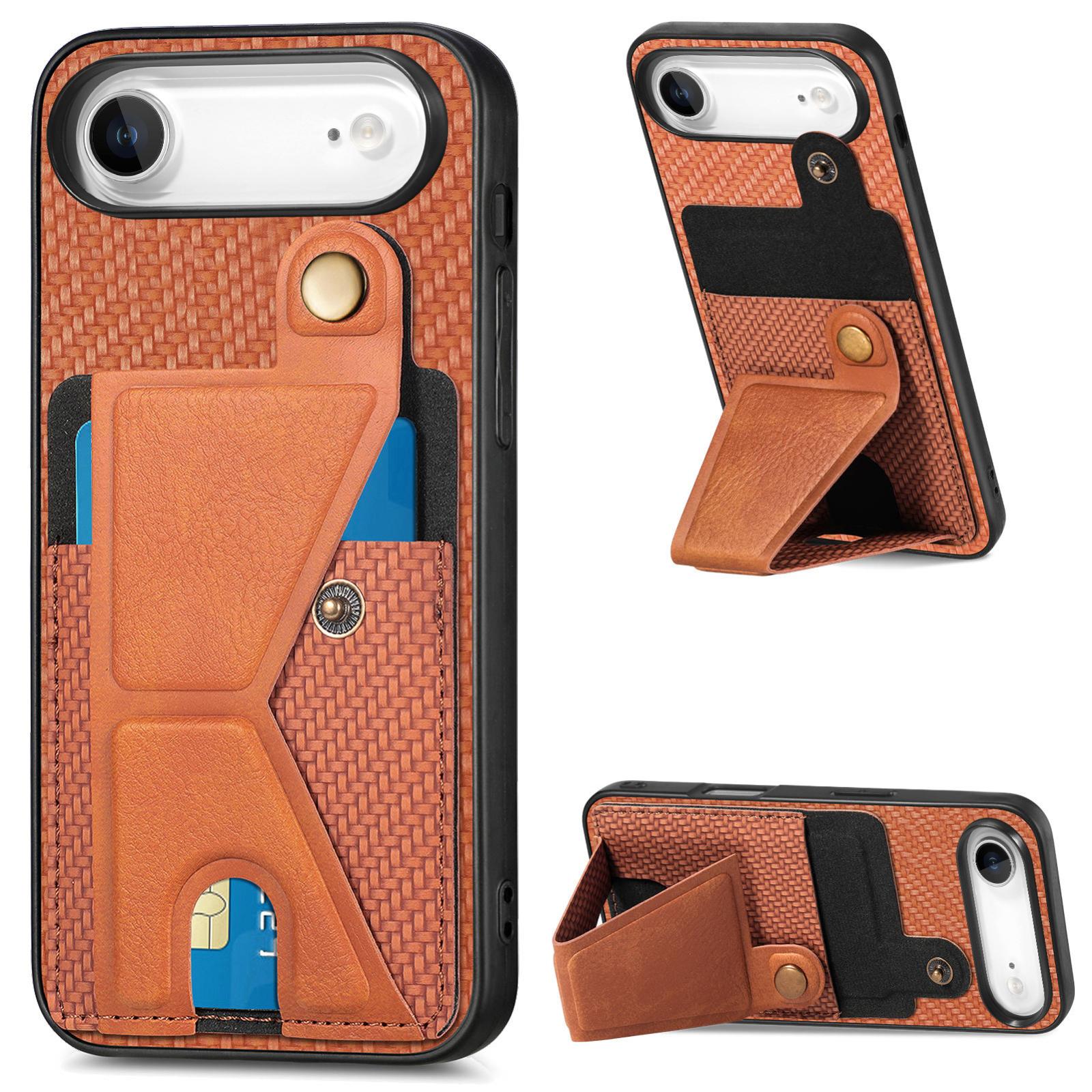 For iPhone Air Carbon Fiber Wallet Flip Card K-shaped Holder Phone Case(Brown) - Shopkiz.com