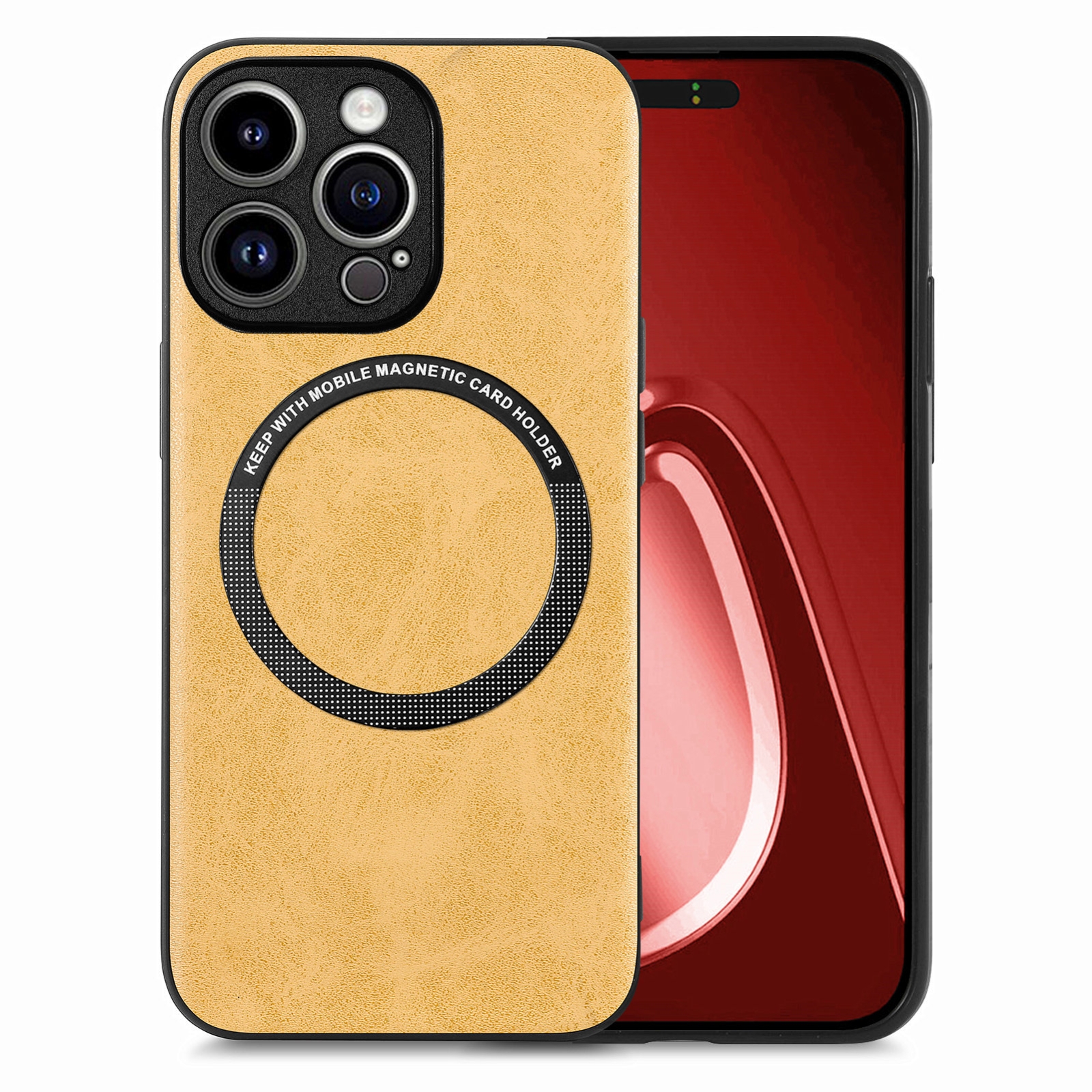 For iPhone 15 Pro Max Solid Color Leather Skin Back Phone Case(Yellow) - Shopkiz.com