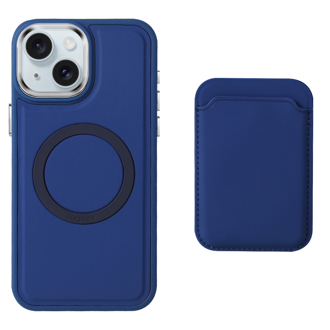 For iPhone 15 Pro Imitation Liquid Skin Feel Plating Magsafe Card Bag Phone Case(Blue) - Shopkiz.com