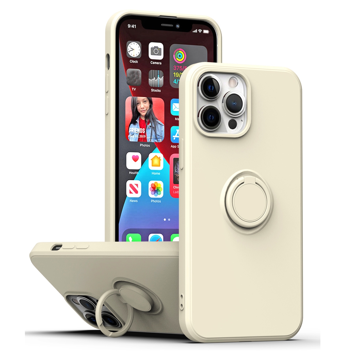 For iPhone 15 Plus Ring Kickstand Silicone Phone Case(White) - Shopkiz.com