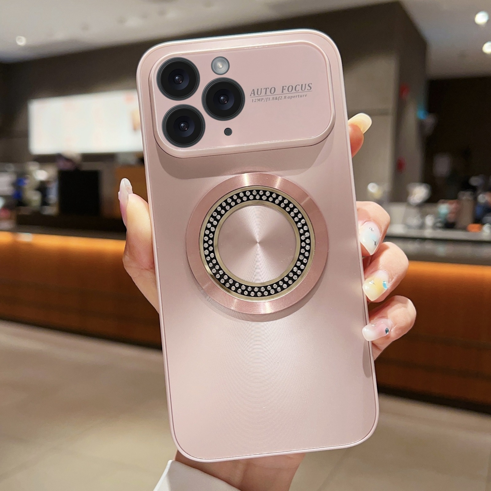 For iPhone 11 Pro Large Window Diamond Magnifier Magnetic Phone Case(Pink) - Shopkiz.com