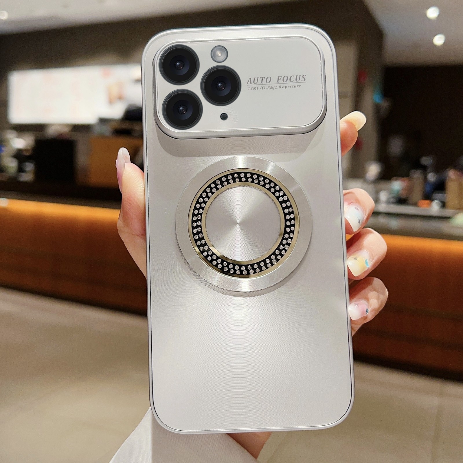 For iPhone 11 Pro Large Window Diamond Magnifier Magnetic Phone Case(Silver) - Shopkiz.com