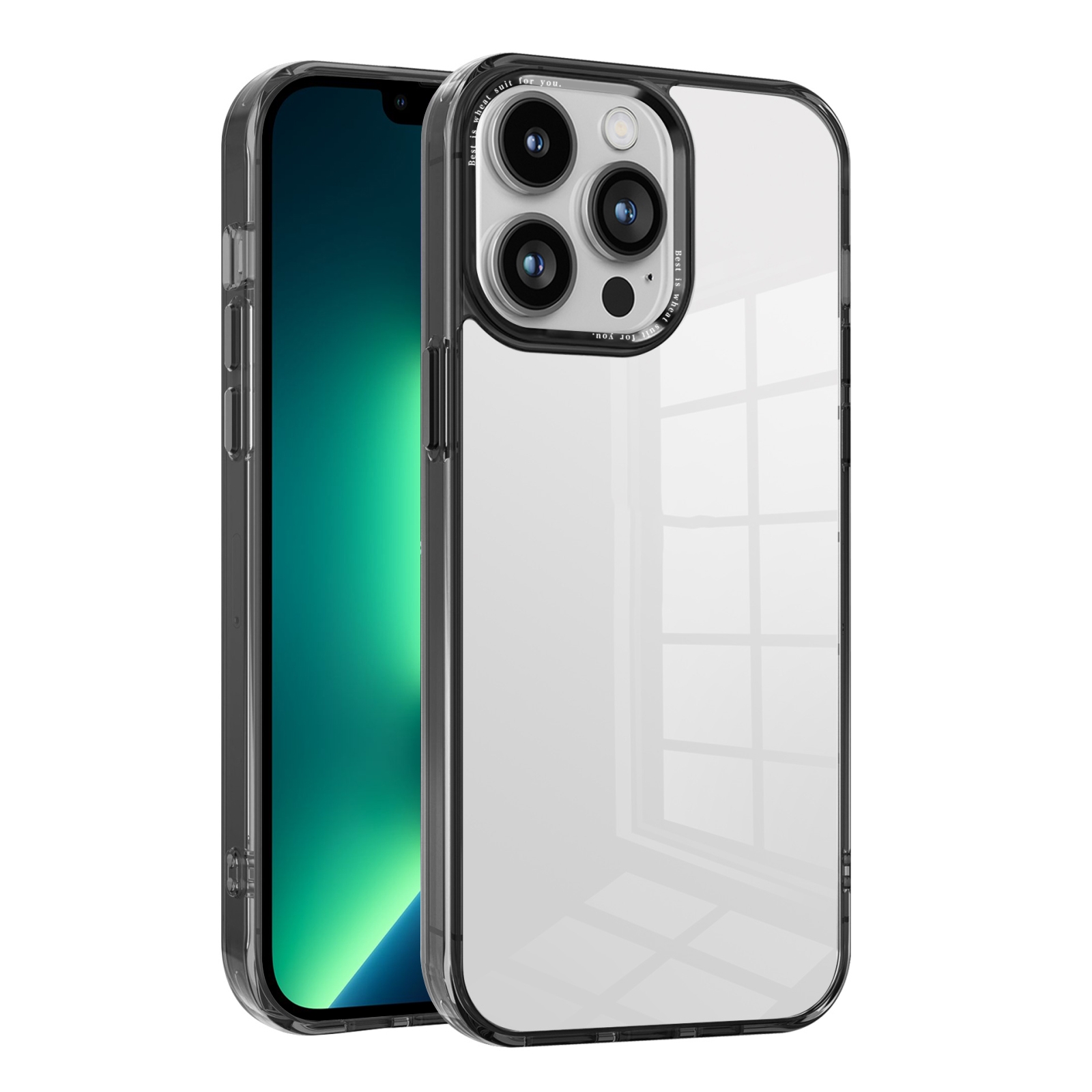 For iPhone 13 Pro Max Ice Color Clear PC Hybrid TPU Phone Case(Black) - Shopkiz.com