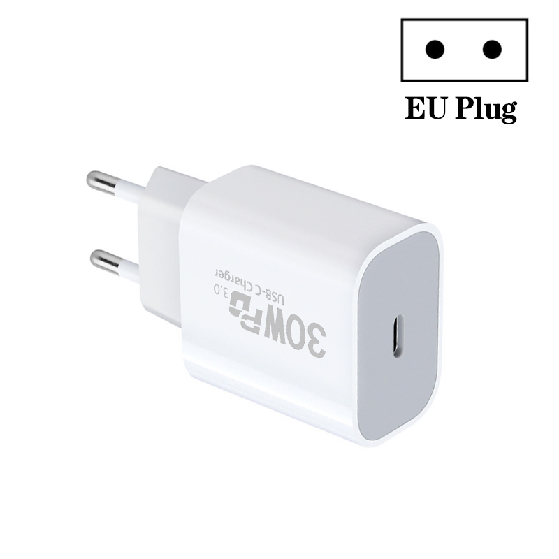 Single Port PD30W USB-C / Type-C Charger, Plug Size:EU Plug - Shopkiz.com