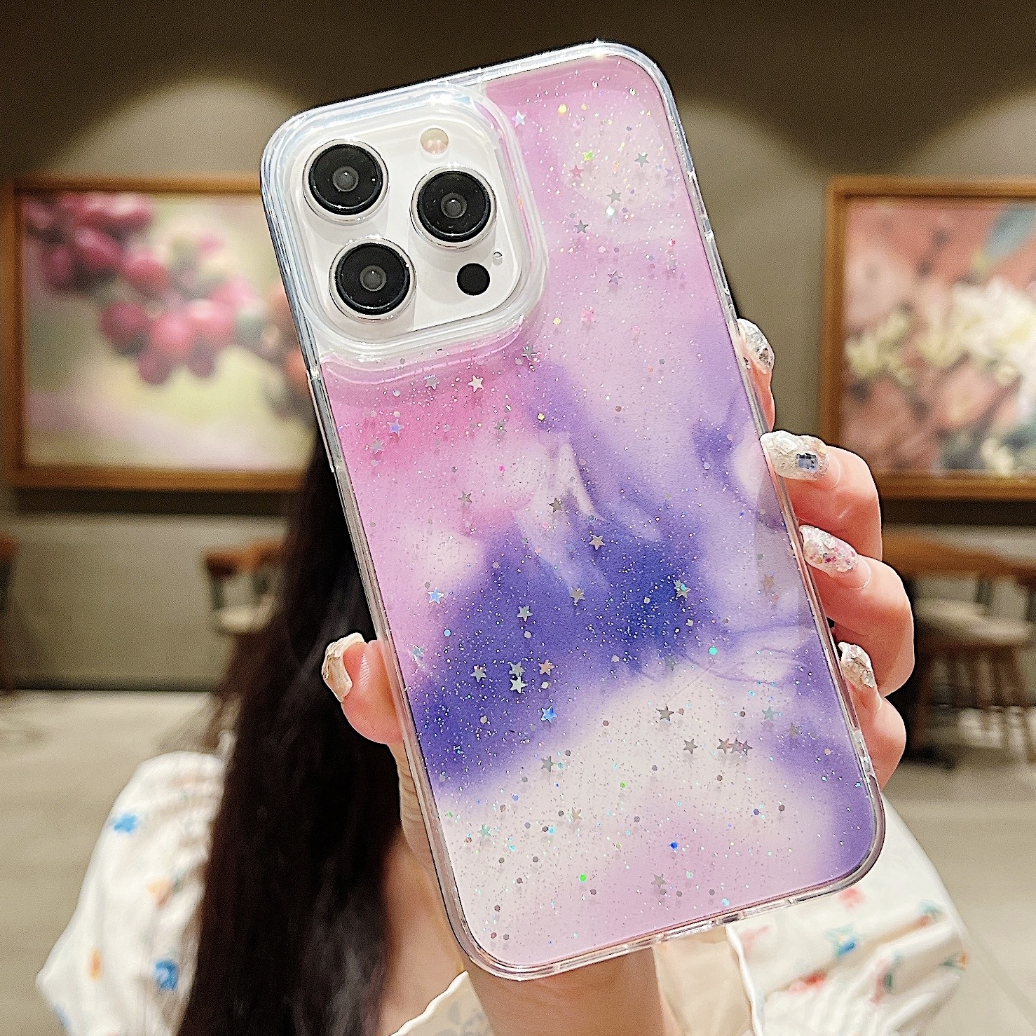 For iPhone 7 / 8 / SE 2022 Ink Smudged Glitter TPU Phone Case(Purple) - Shopkiz.com