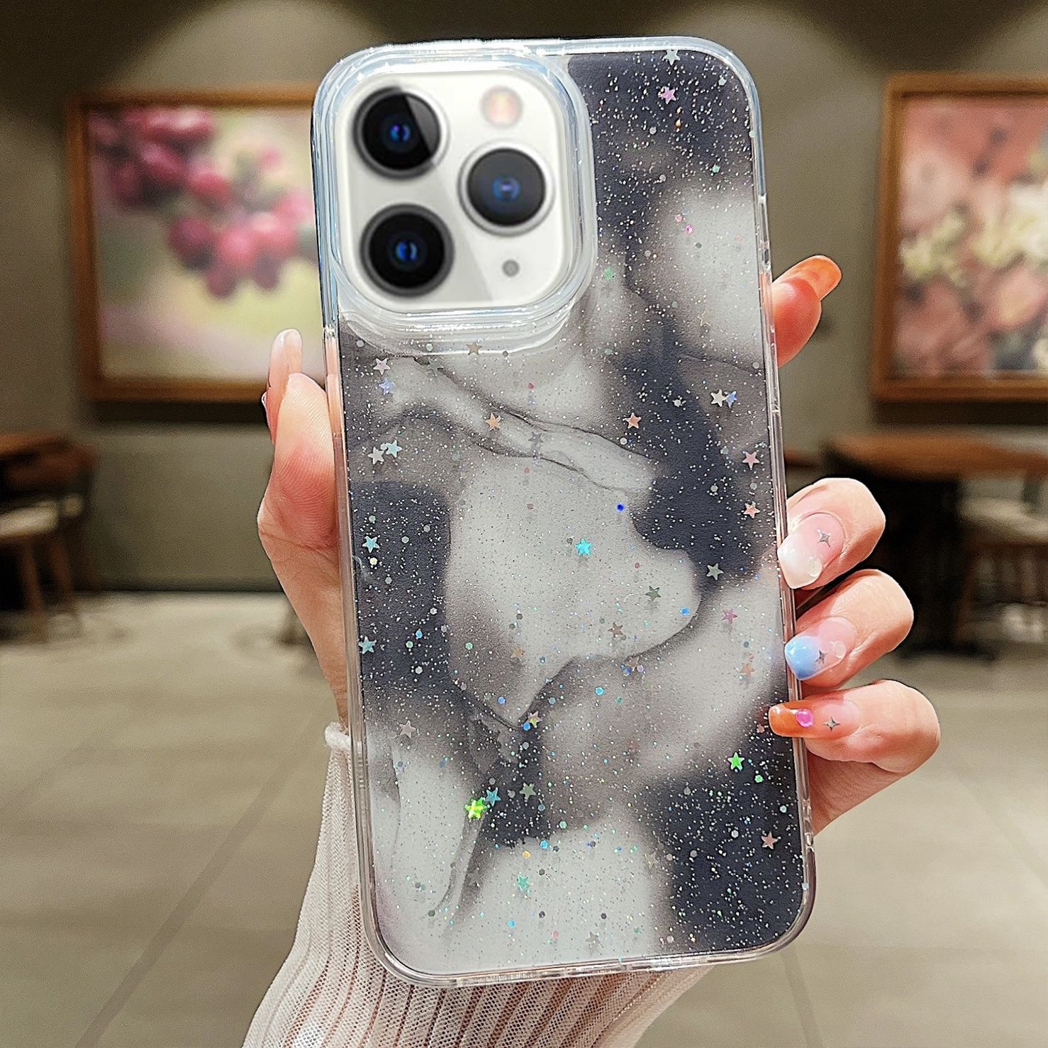 For iPhone 11 Pro Ink Smudged Glitter TPU Phone Case(Black) - Shopkiz.com