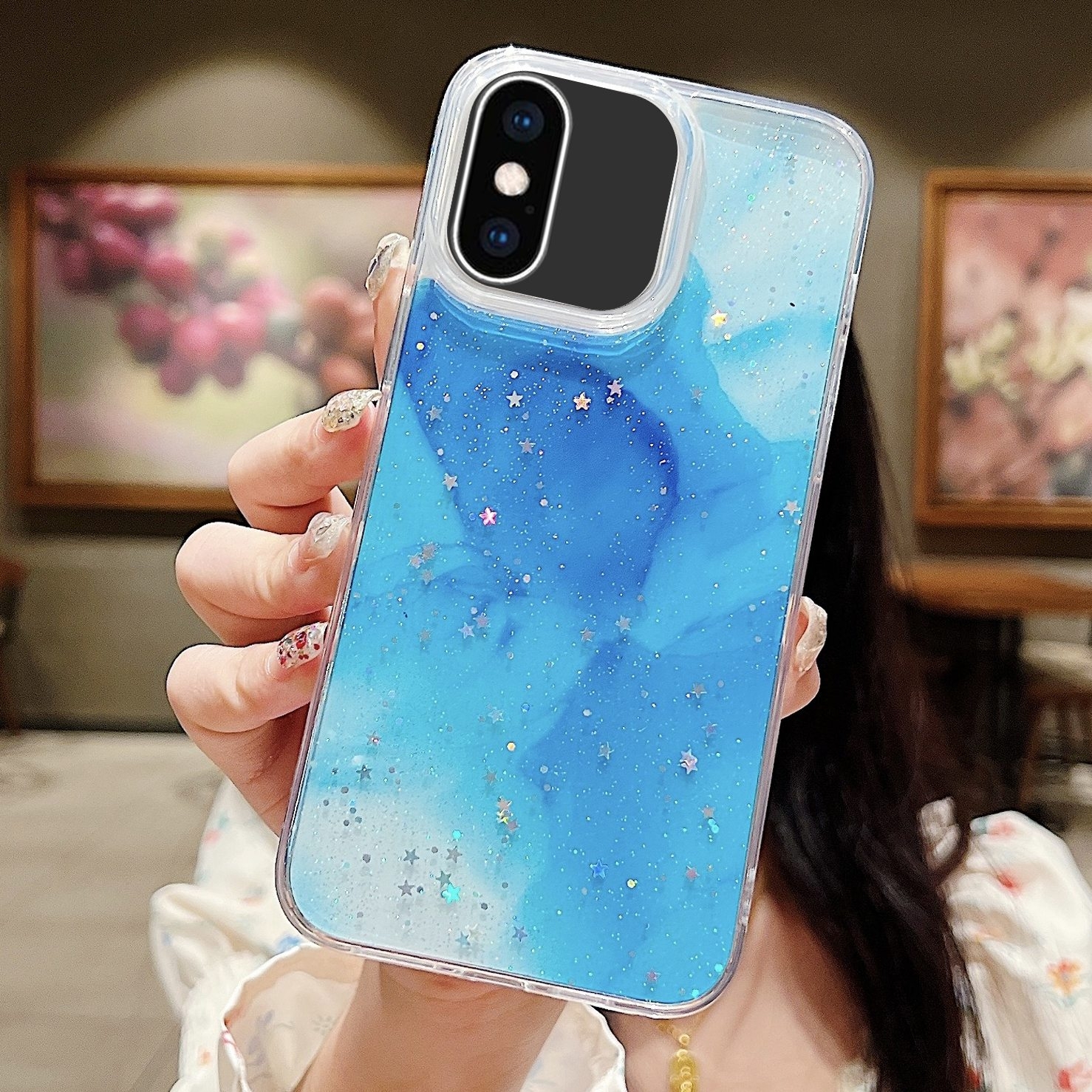 For iPhone X / XS Ink Smudged Glitter TPU Phone Case(Blue) - Shopkiz.com