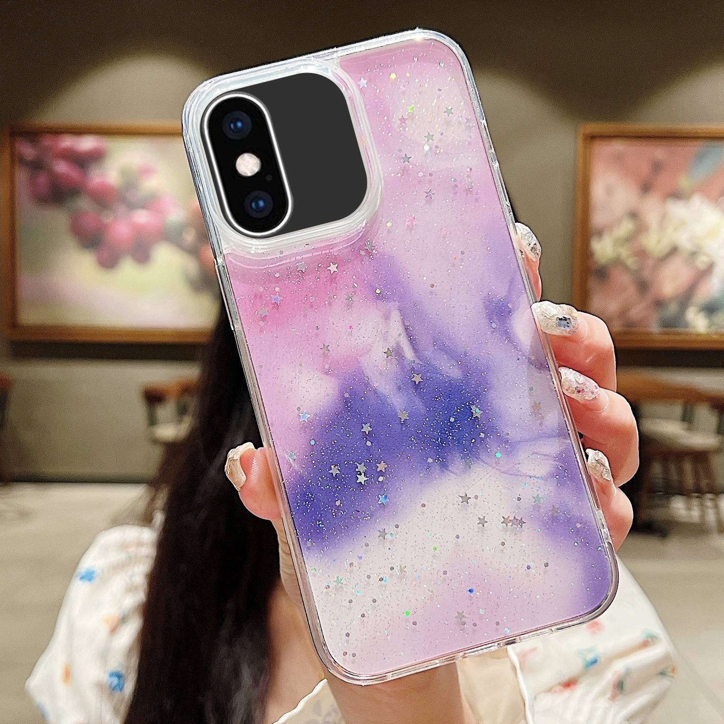 For iPhone XS Max Ink Smudged Glitter TPU Phone Case(Purple) - Shopkiz.com