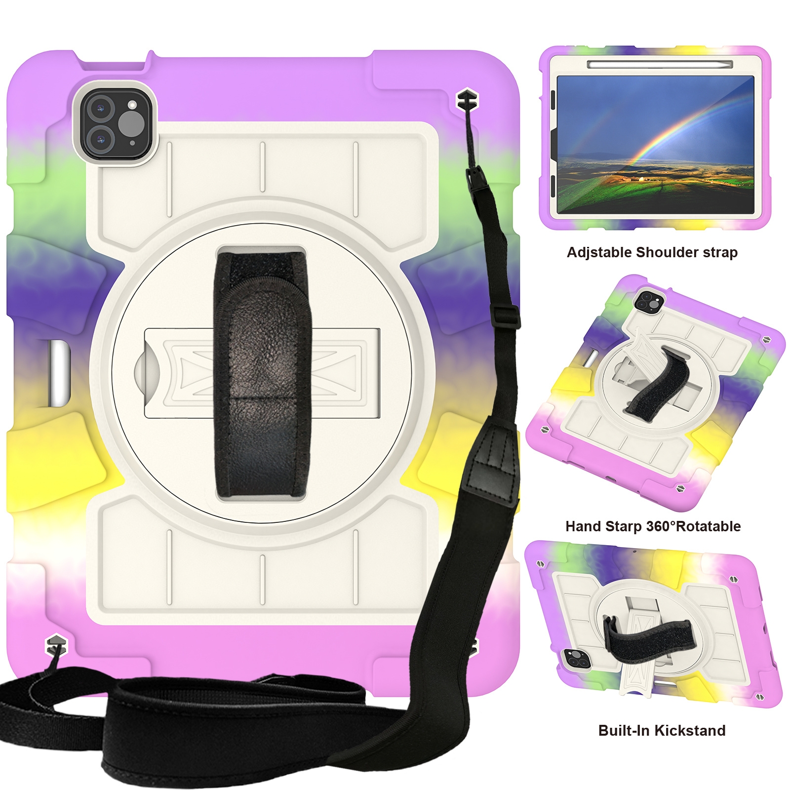 For iPad Air 2020 / 2022 10.9 Silicone Hybrid PC Shockproof Tablet Case with Shoulder Strap(Colorful Purple) - Shopkiz.com