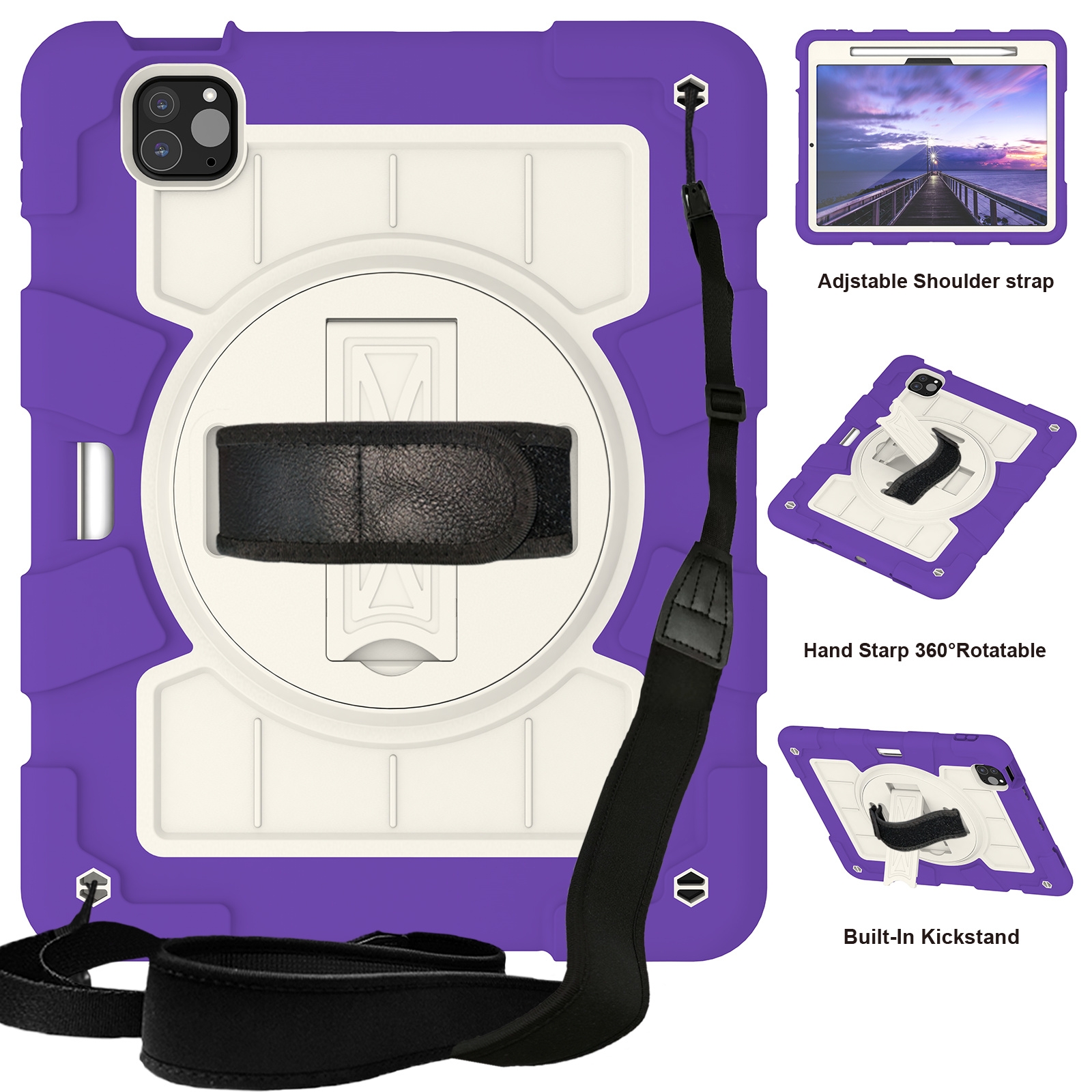 For iPad Pro 11 2025 / 2024 Silicone Hybrid PC Shockproof Tablet Case with Shoulder Strap(Catharanthus Roseus) - Shopkiz.com