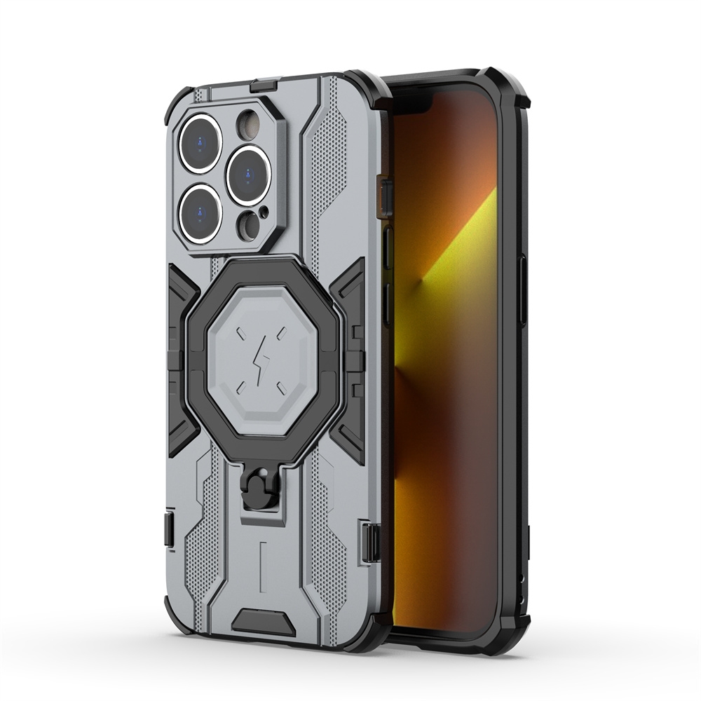 For iPhone 14 Pro Supersonic Armor Holder PC Hybrid TPU Phone Case(Grey) - Shopkiz.com