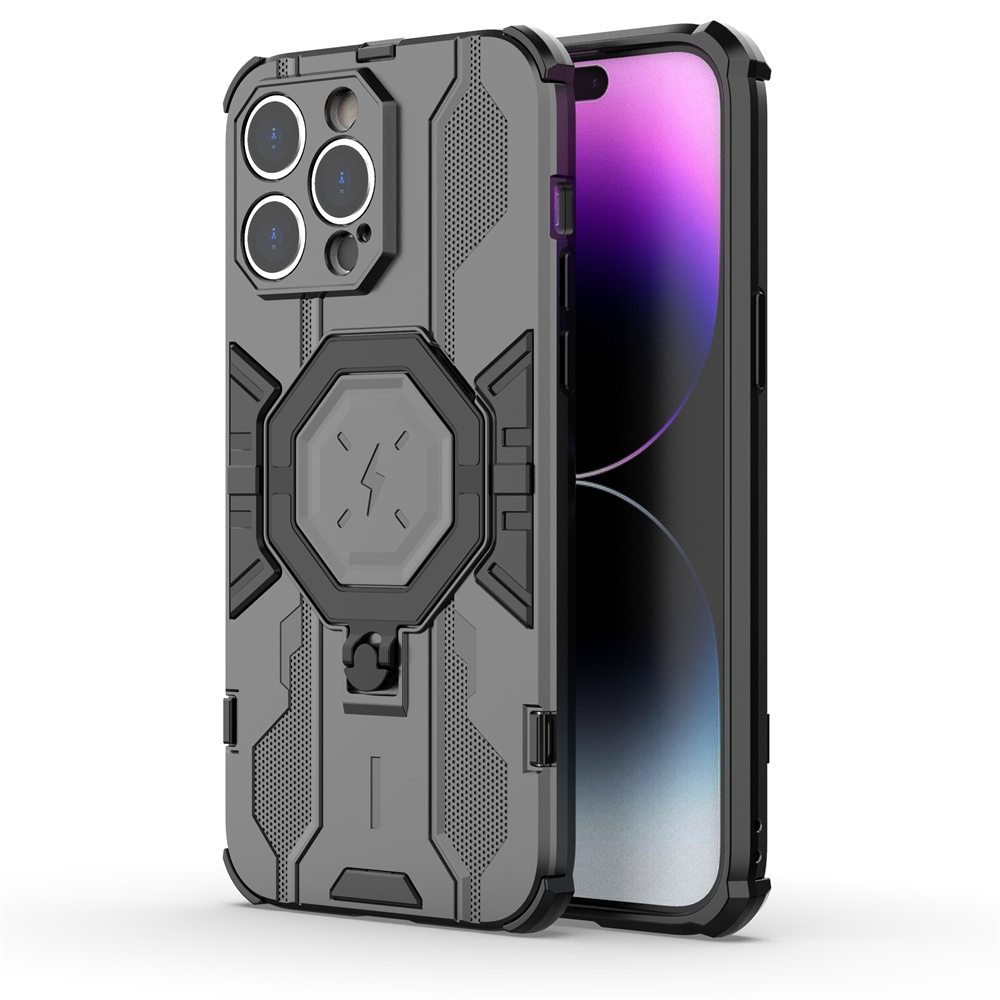 For iPhone 14 Pro Max MagSafe Supersonic Armor Holder PC Hybrid TPU Phone Case(Black) - Shopkiz.com
