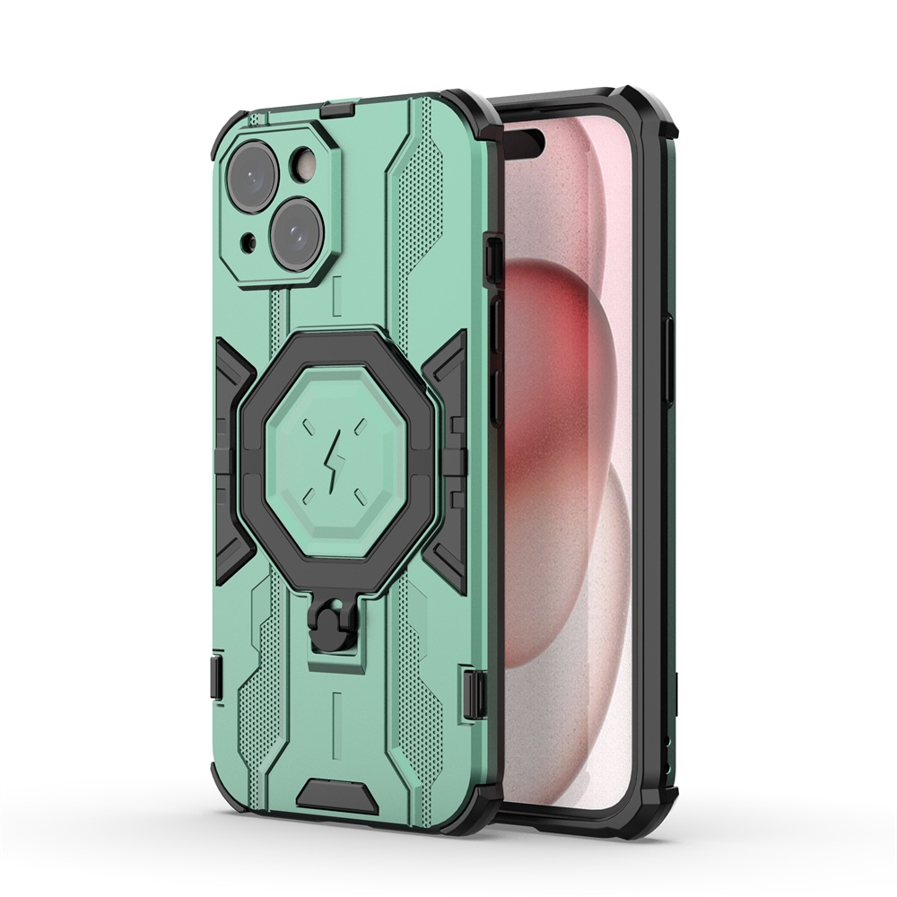 For iPhone 15 MagSafe Supersonic Armor Holder PC Hybrid TPU Phone Case(Green) - Shopkiz.com