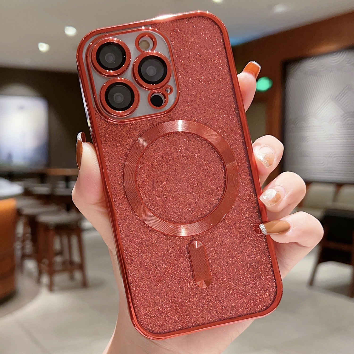 For iPhone 15 Pro Max Glitter Electroplating MagSafe TPU Phone Case(Red) - Shopkiz.com