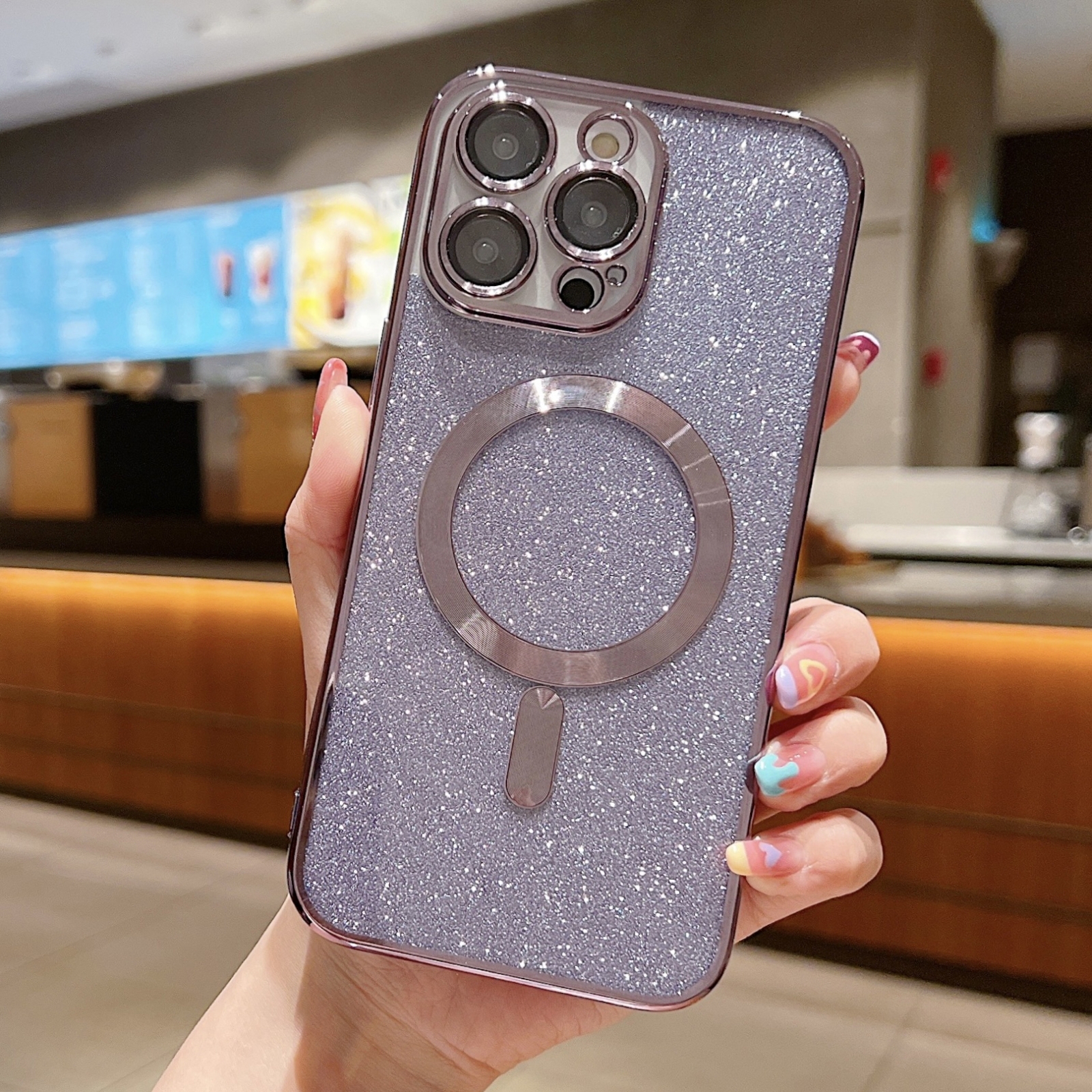 For iPhone 14 Pro Max Glitter Electroplating MagSafe TPU Phone Case(Purple) - Shopkiz.com