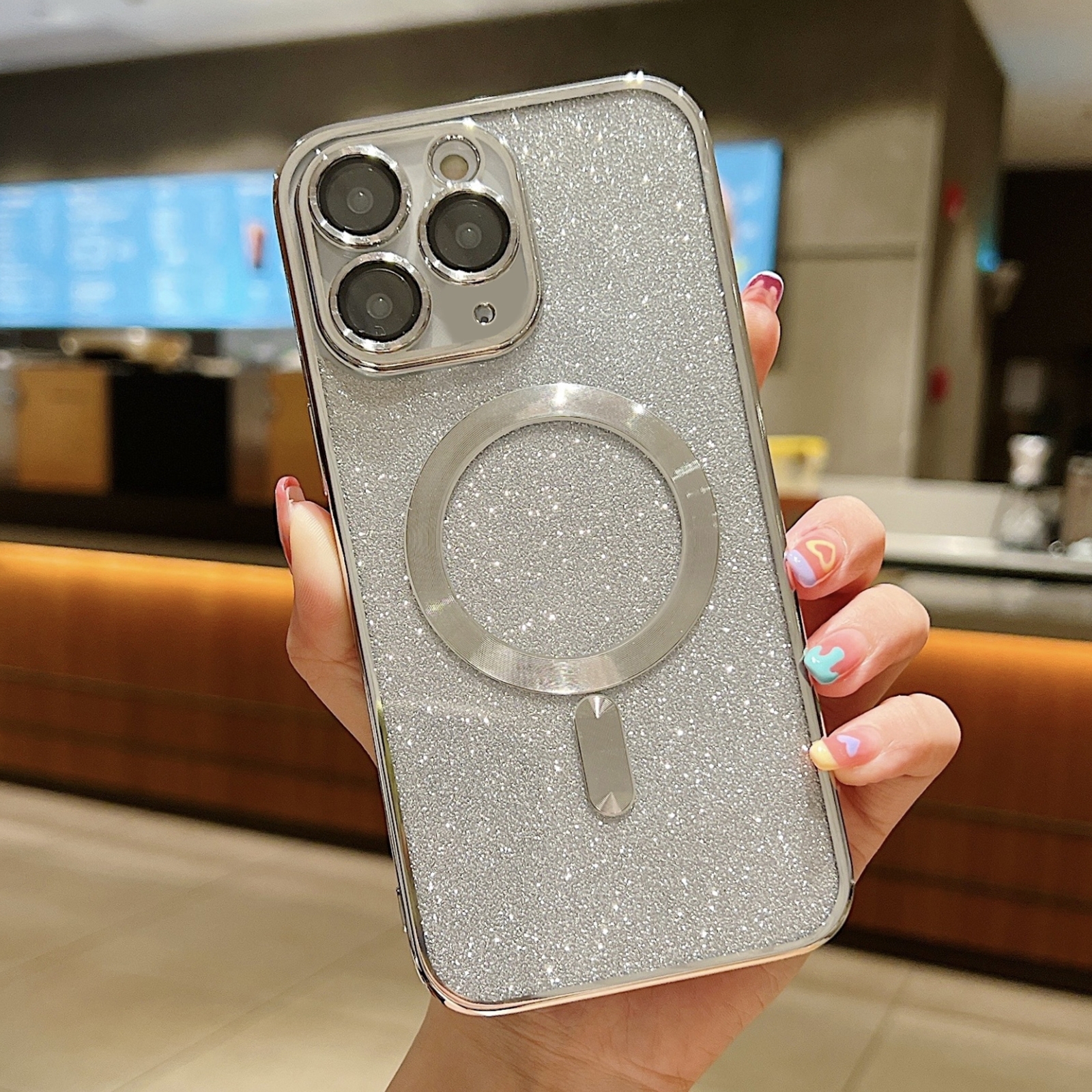 For iPhone 11 Pro Glitter Electroplating MagSafe TPU Phone Case(Silver) - Shopkiz.com