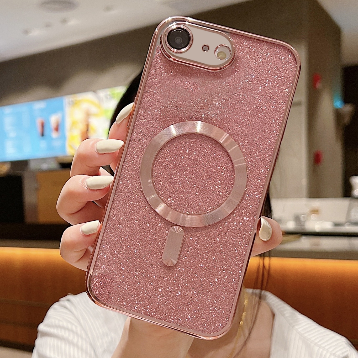 For iPhone SE 2022 / 7 / 8 Glitter Electroplating MagSafe TPU Phone Case(Rose Gold) - Shopkiz.com