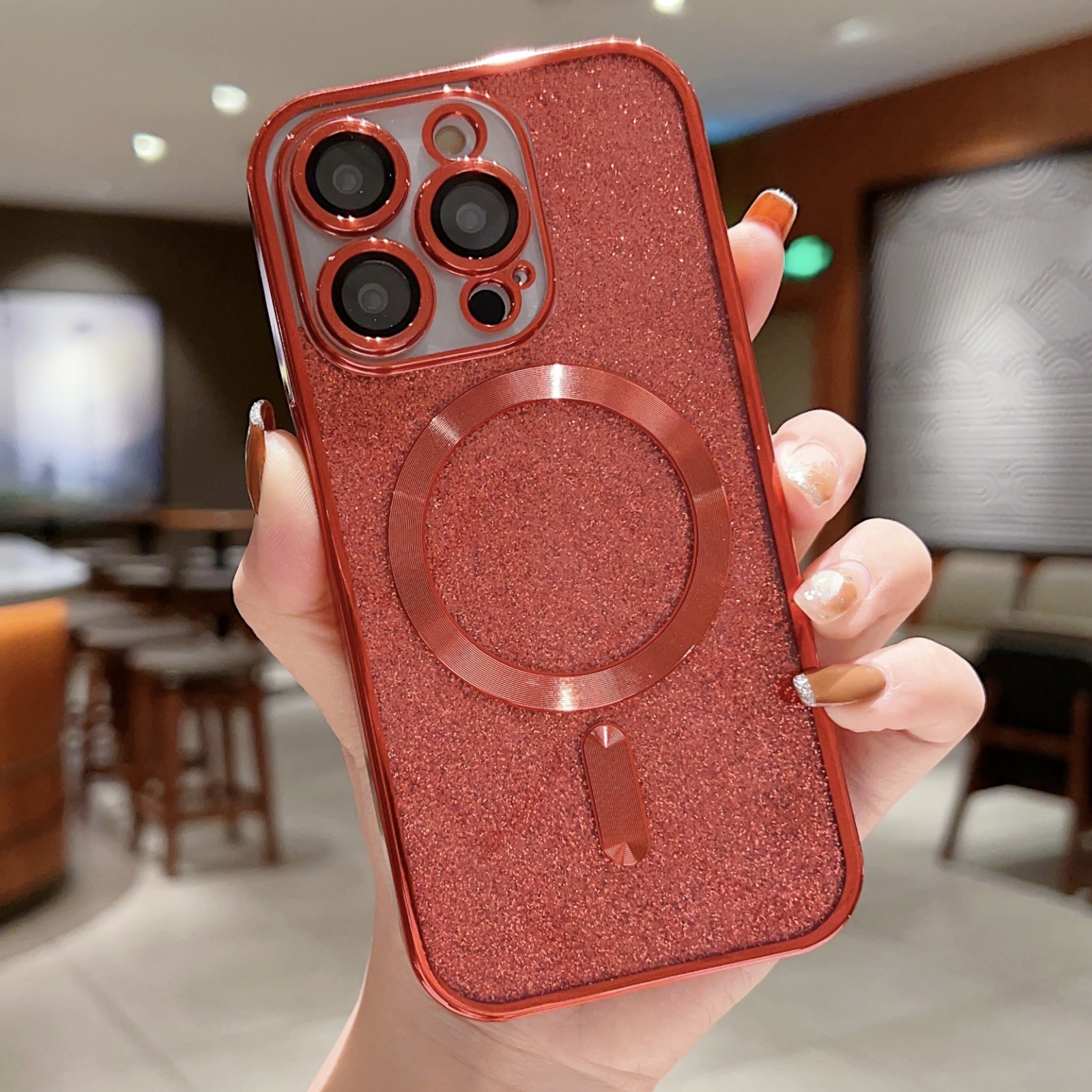 For iPhone 16 Pro Glitter Electroplating MagSafe TPU Phone Case(Red) - Shopkiz.com