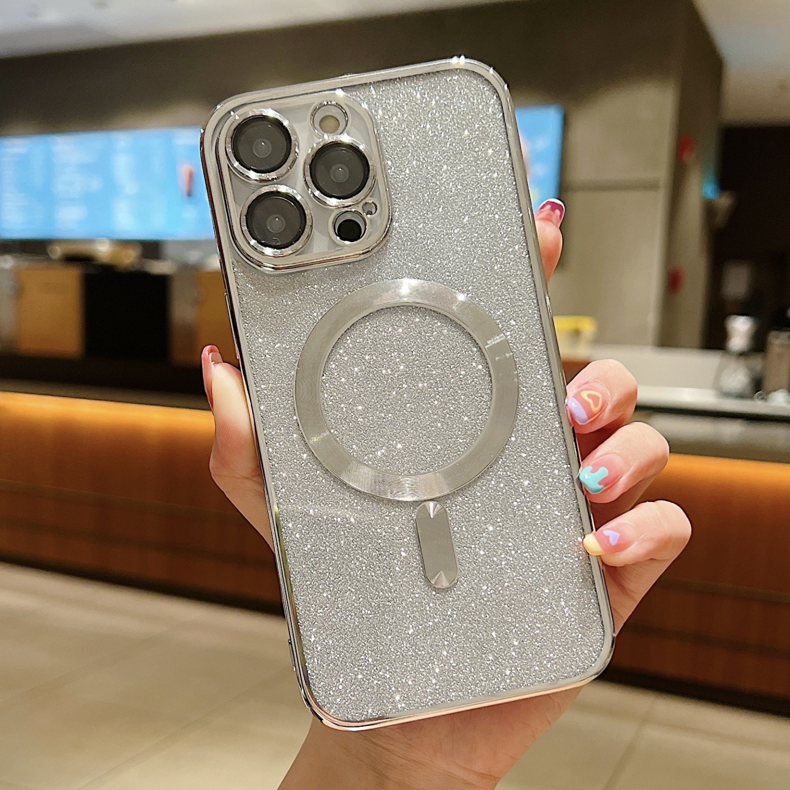 For iPhone 16 Pro Max Glitter Electroplating MagSafe TPU Phone Case(Silver) - Shopkiz.com