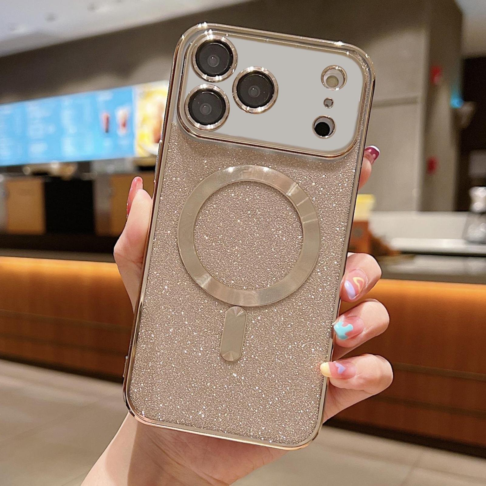 For iPhone 17 Pro Max Glitter Electroplating MagSafe TPU Phone Case(Gold) - Shopkiz.com