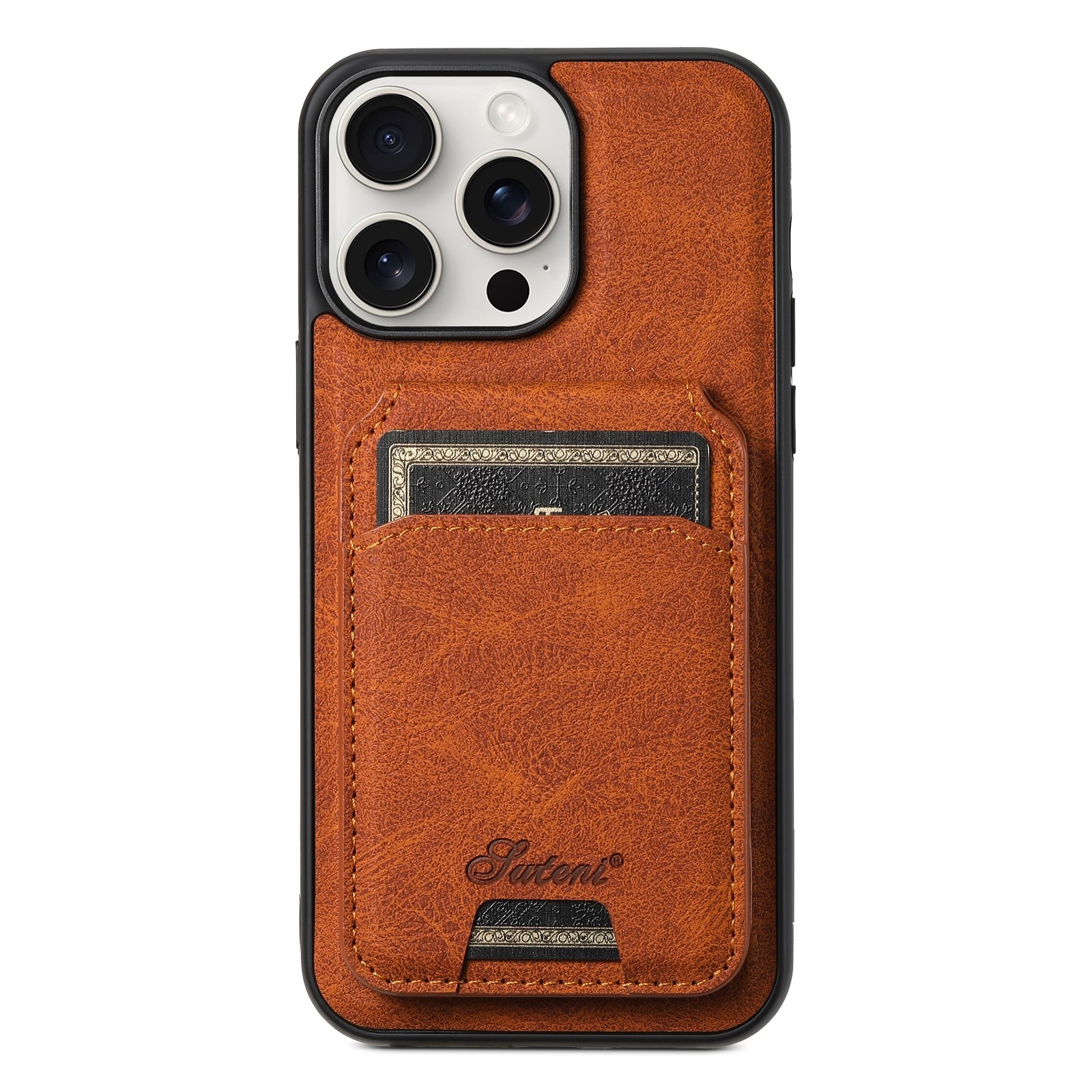 For iPhone 15 Pro Max Suteni H16 Litchi Texture Leather Detachable Wallet Back Phone Case(Khaki) - Shopkiz.com