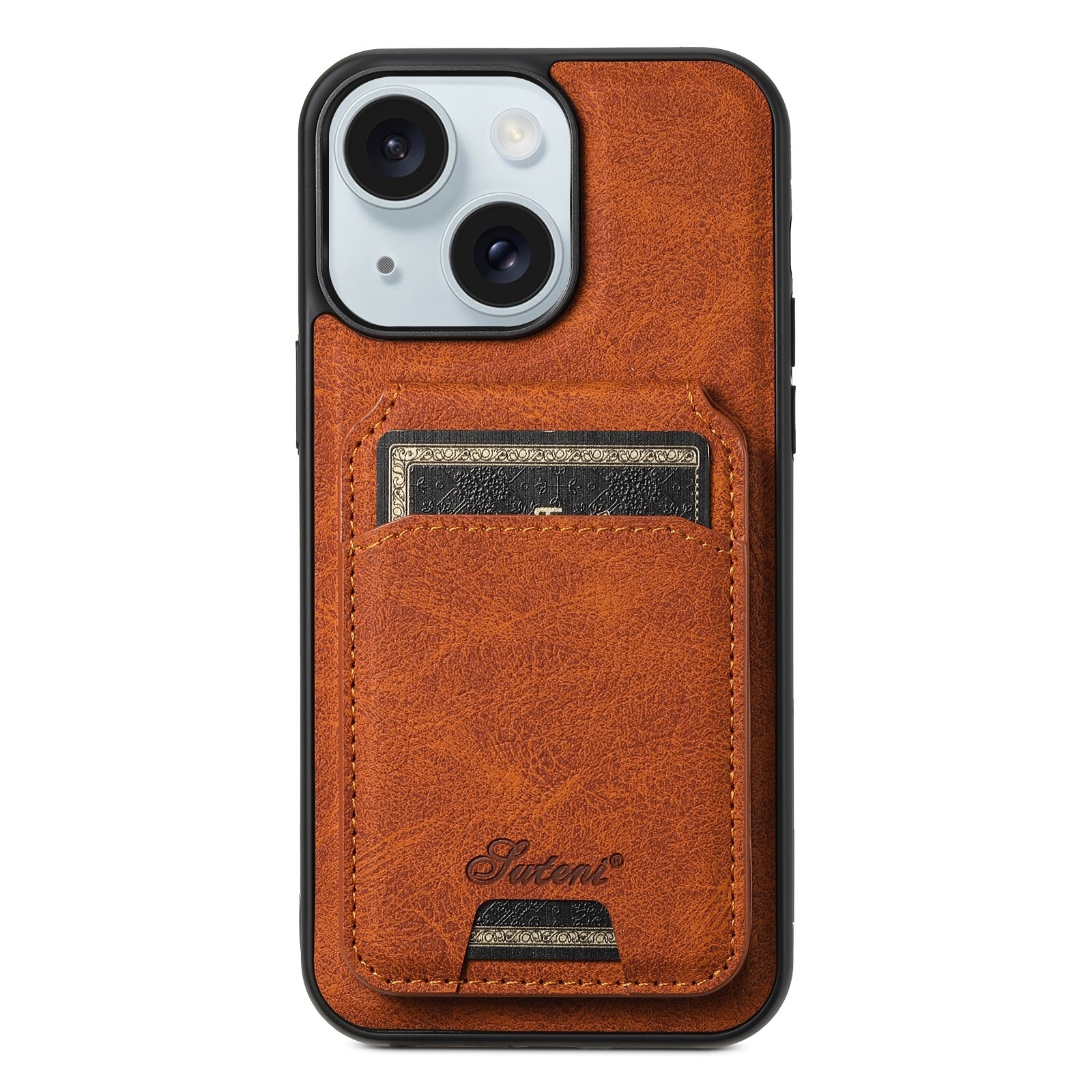 For iPhone 15 Plus Suteni H16 Litchi Texture Leather Detachable Wallet Back Phone Case(Khaki) - Shopkiz.com