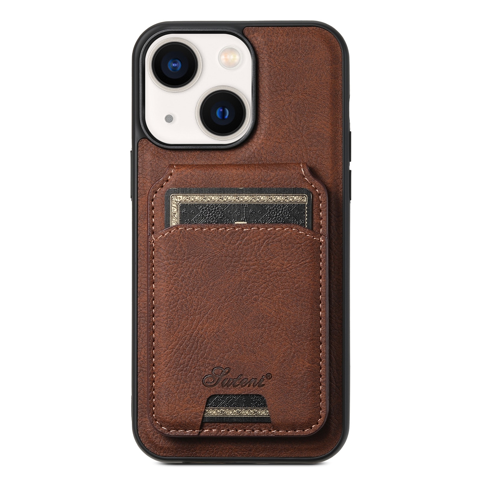 For iPhone 14 Plus Suteni H16 Litchi Texture Leather Detachable Wallet Back Phone Case(Brown) - Shopkiz.com
