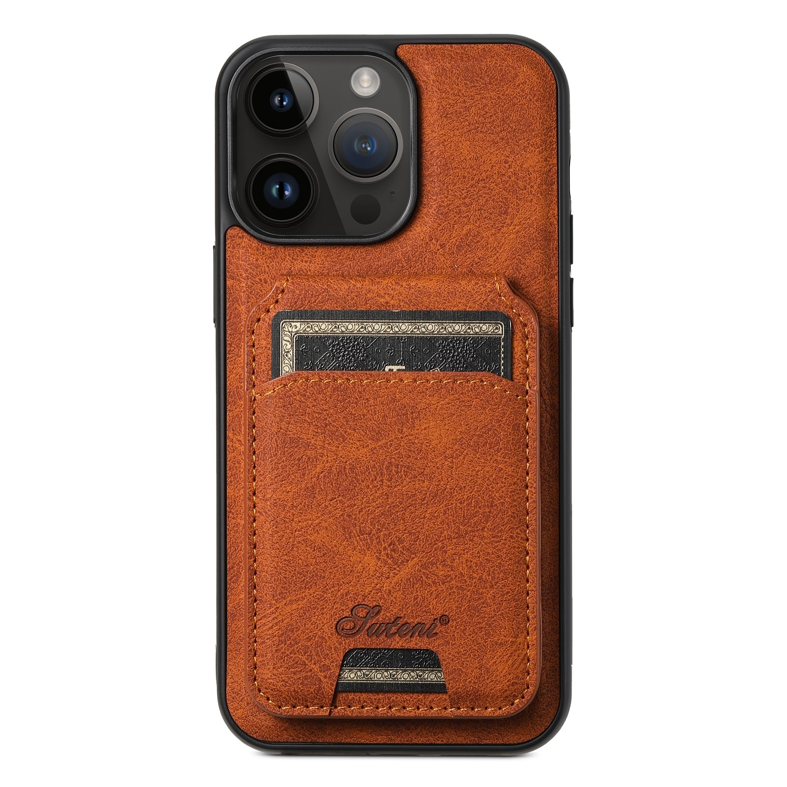 For iPhone 14 Pro Suteni H16 Litchi Texture Leather Detachable Wallet Back Phone Case(Khaki) - Shopkiz.com
