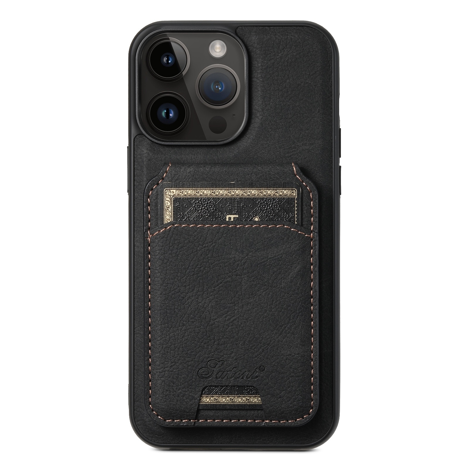For iPhone 13 Pro Suteni H16 Litchi Texture Leather Detachable Wallet Back Phone Case(Black) - Shopkiz.com