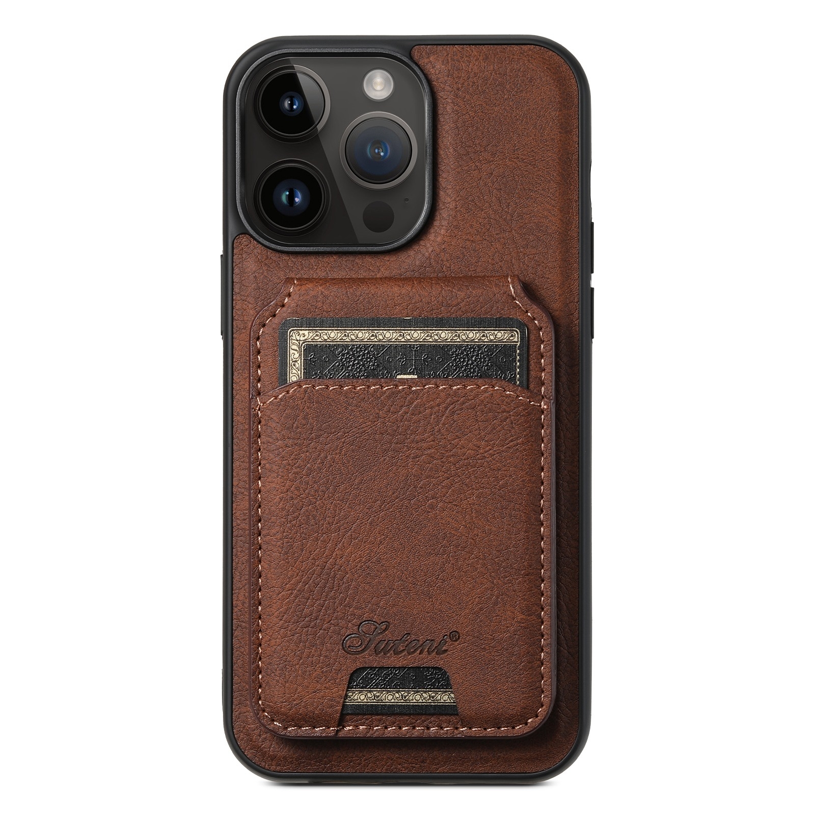 For iPhone 13 Pro Suteni H16 Litchi Texture Leather Detachable Wallet Back Phone Case(Brown) - Shopkiz.com