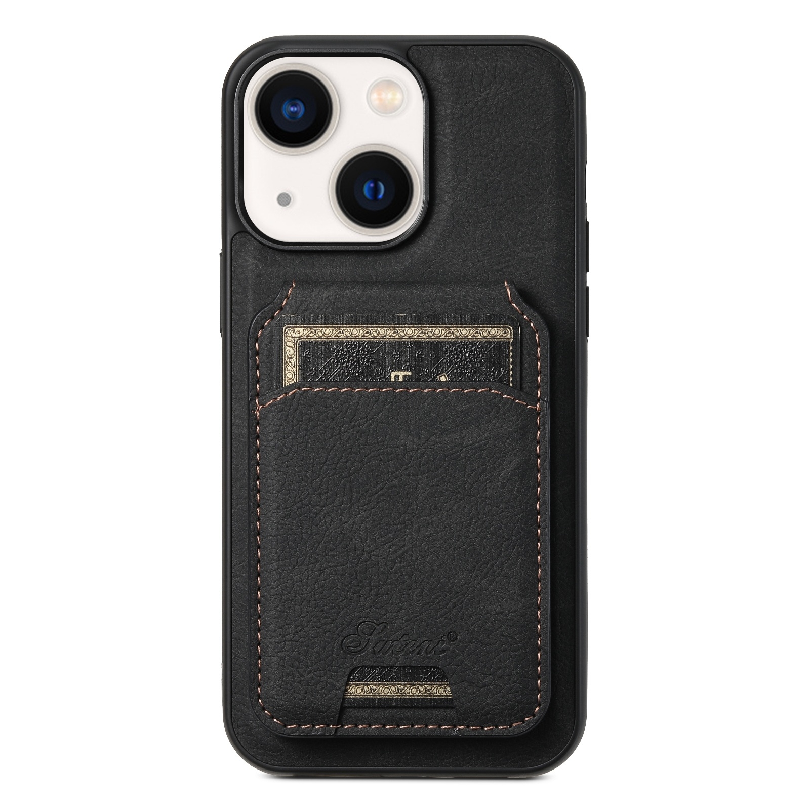For iPhone 13 Suteni H16 Litchi Texture Leather Detachable Wallet Back Phone Case(Black) - Shopkiz.com