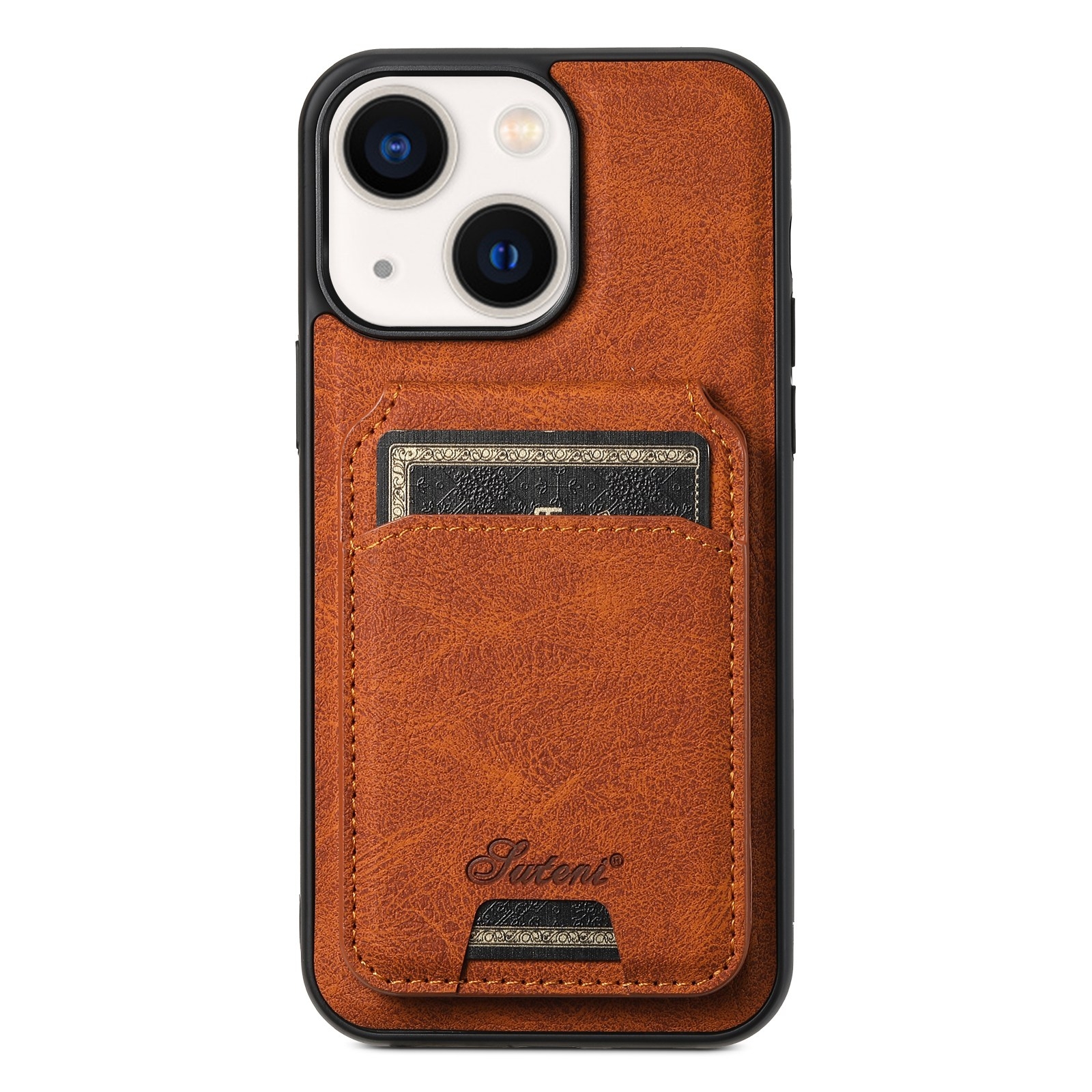 For iPhone 13 Suteni H16 Litchi Texture Leather Detachable Wallet Back Phone Case(Khaki) - Shopkiz.com