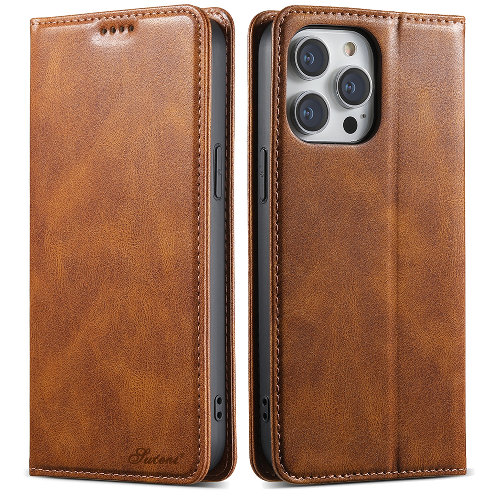 For iPhone 15 Pro Max Suteni J02 Oil Wax Wallet Leather Phone Case(Brown) - Shopkiz.com