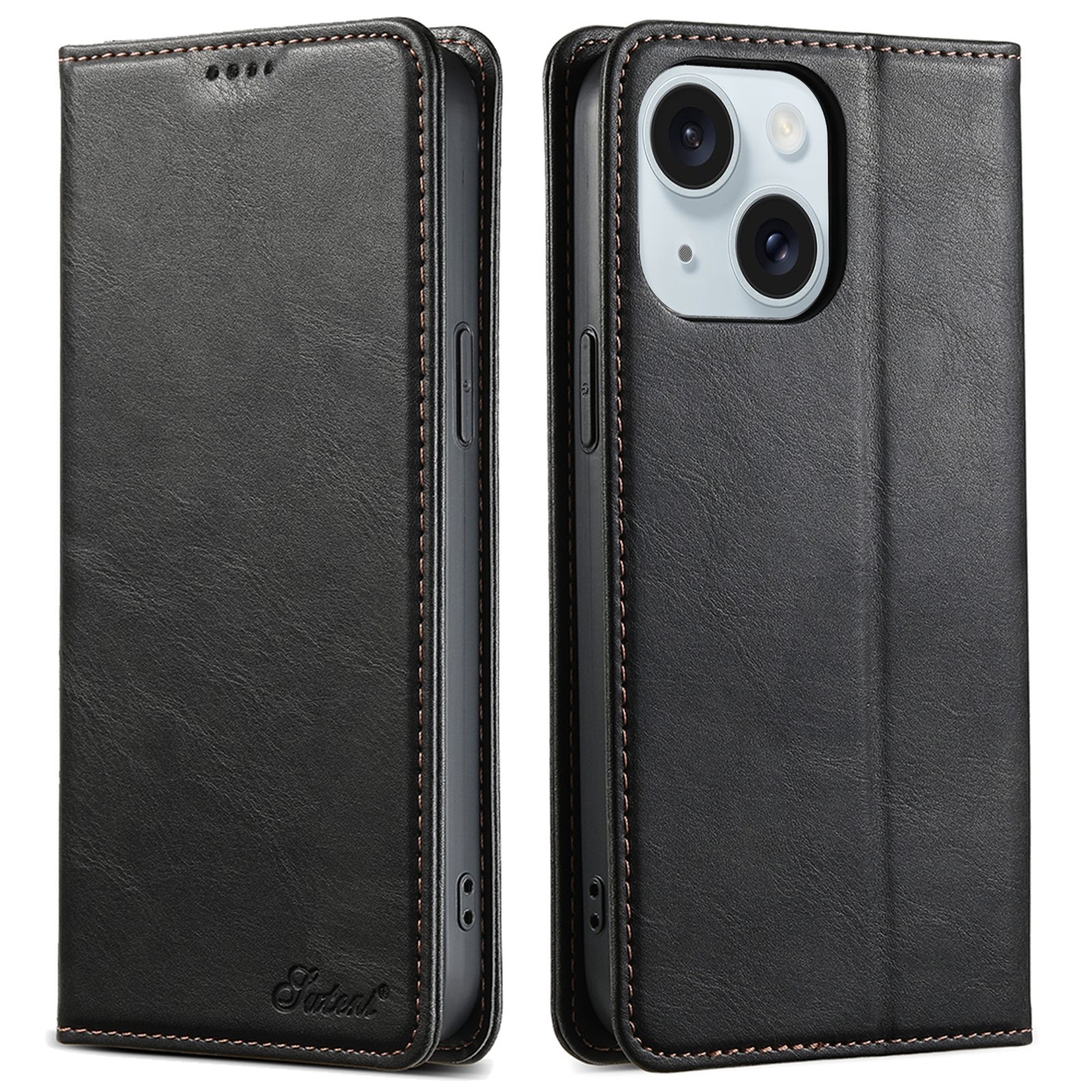 For iPhone 15 Suteni J02 Oil Wax Wallet Leather Phone Case(Black) - Shopkiz.com