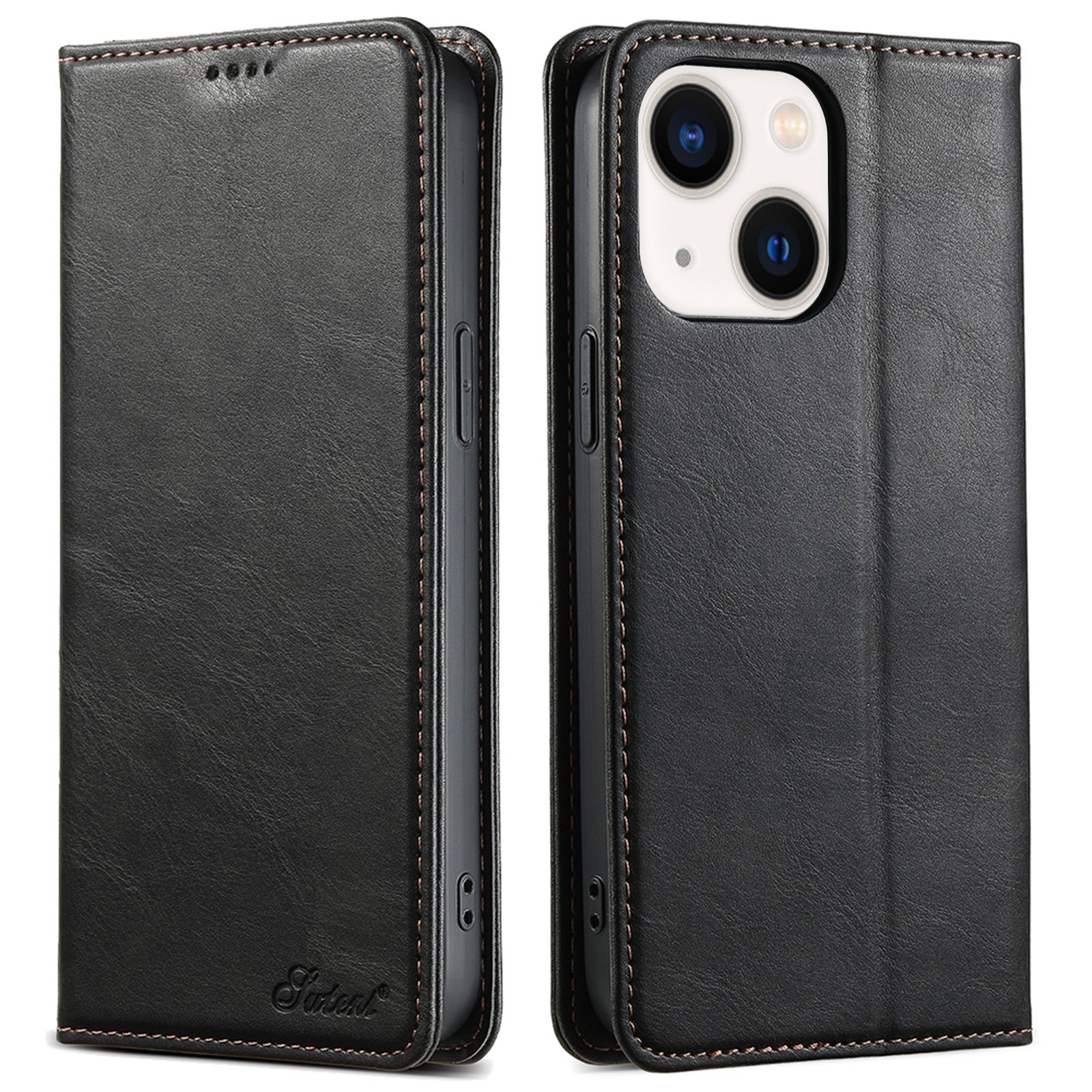 For iPhone 13 Suteni J02 Oil Wax Wallet Leather Phone Case(Black) - Shopkiz.com