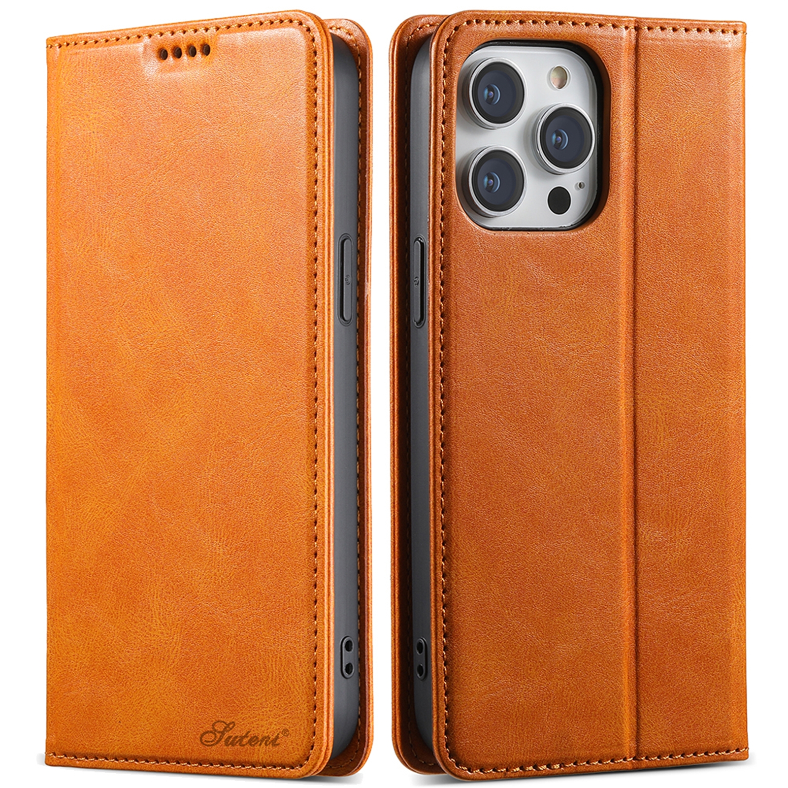 For iPhone 13 Pro Max Suteni J02 Oil Wax Wallet Leather Phone Case(Khaki) - Shopkiz.com