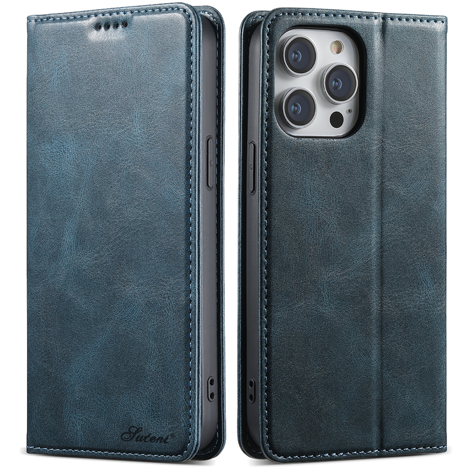 For iPhone 12 / 12 Pro Suteni J02 Oil Wax Wallet Leather Phone Case(Blue) - Shopkiz.com