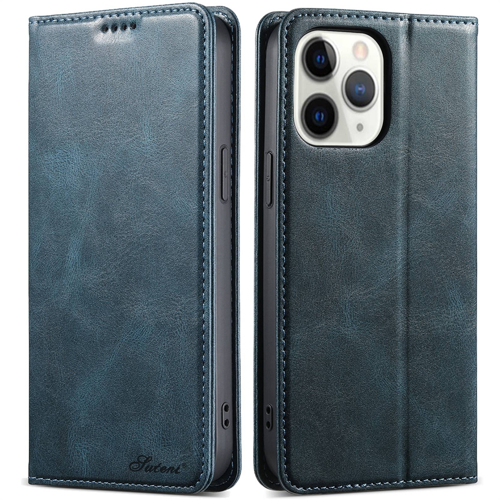 For iPhone 11 Pro Max Suteni J02 Oil Wax Wallet Leather Phone Case(Blue) - Shopkiz.com