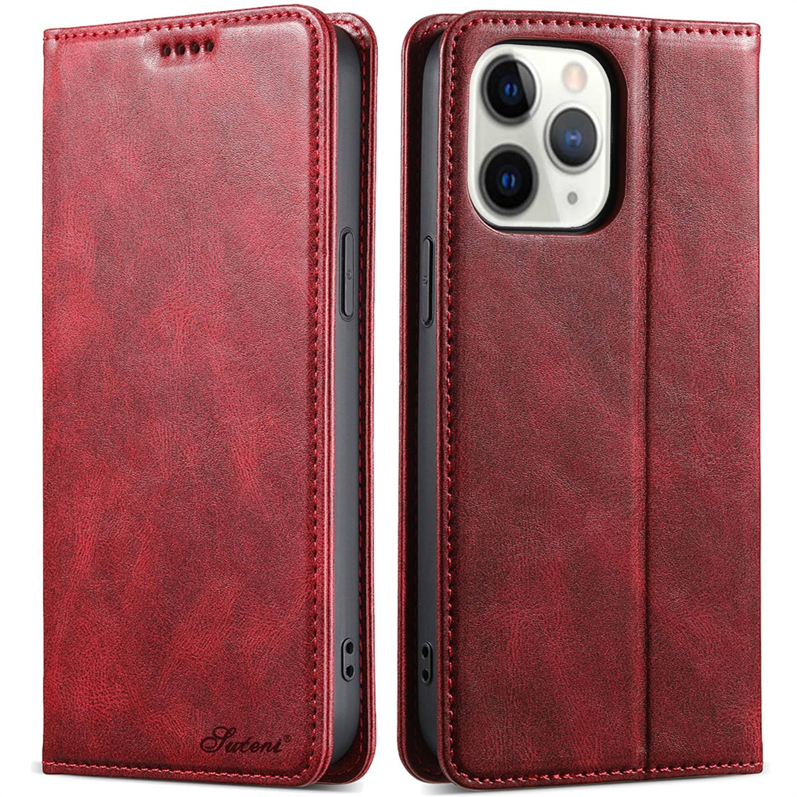 For iPhone 11 Pro Suteni J02 Oil Wax Wallet Leather Phone Case(Red) - Shopkiz.com