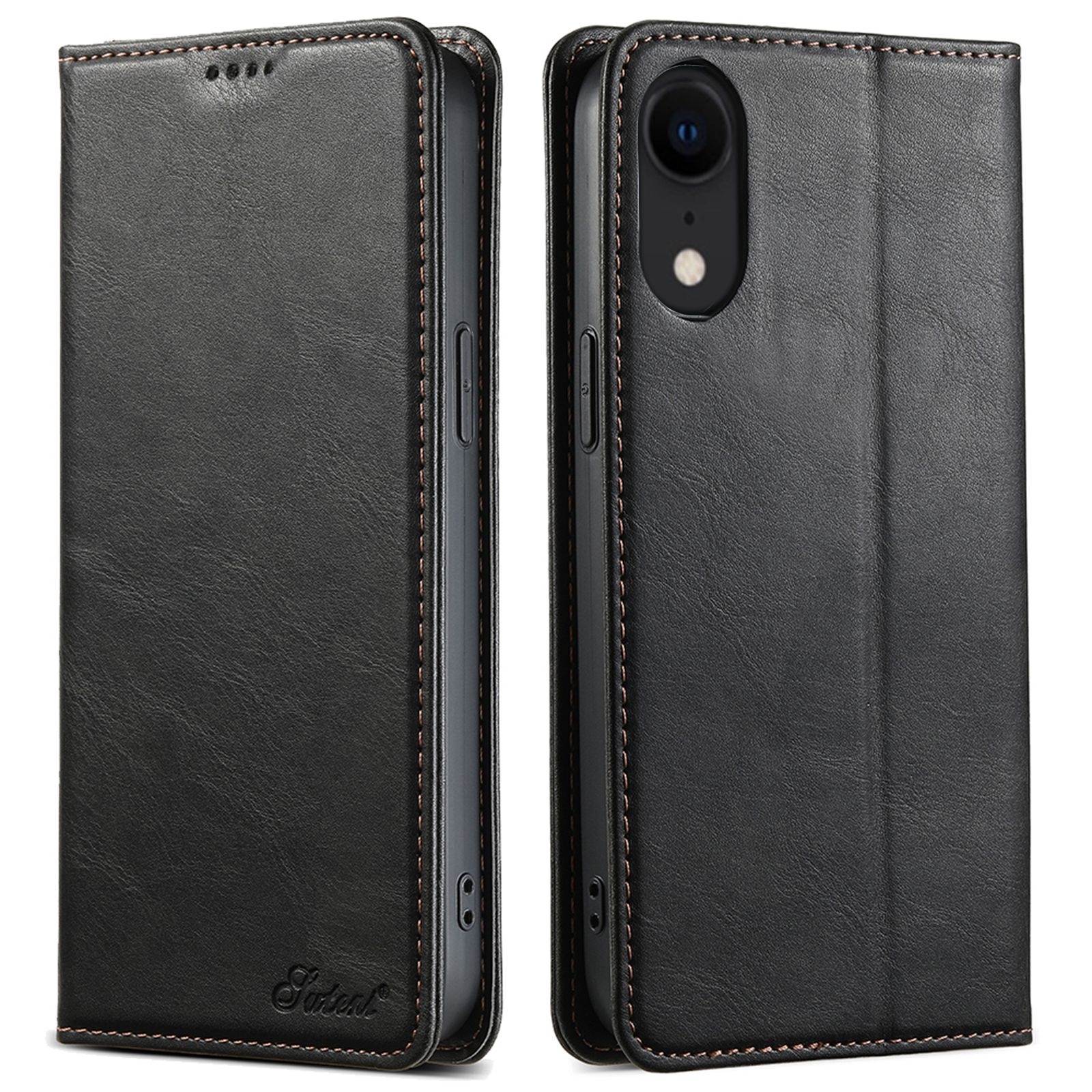 For iPhone XR Suteni J02 Oil Wax Wallet Leather Phone Case(Black) - Shopkiz.com