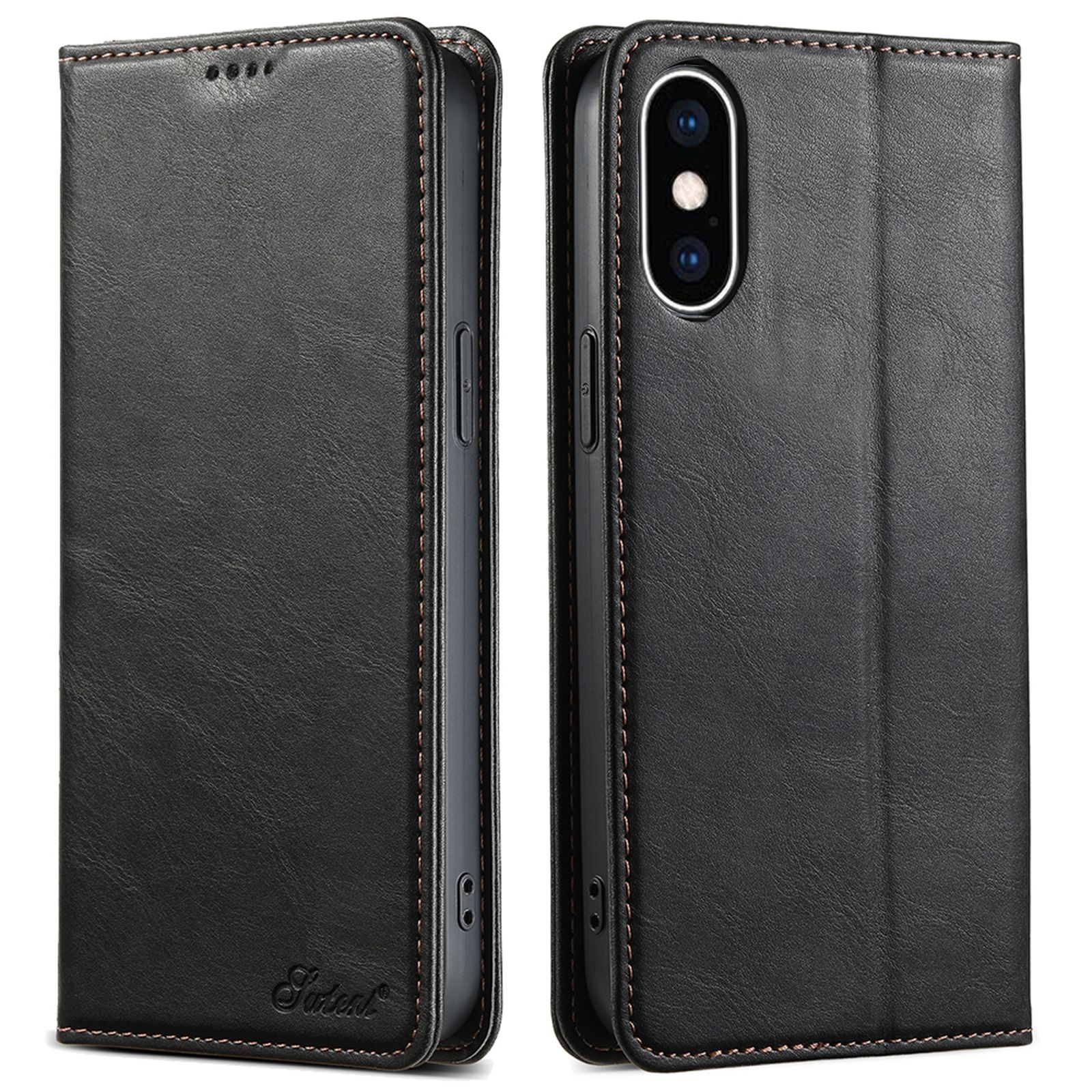 For iPhone XS Max Suteni J02 Oil Wax Wallet Leather Phone Case(Black) - Shopkiz.com