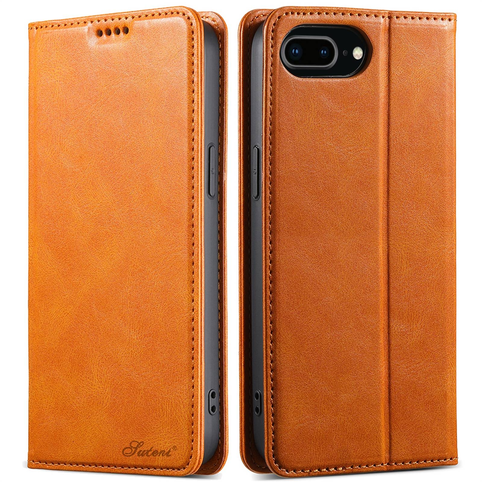 For iPhone 7 Plus / 8 Plus Suteni J02 Oil Wax Wallet Leather Phone Case(Khaki) - Shopkiz.com