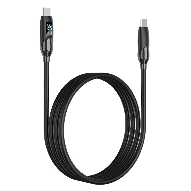 ENKAY PD30W Type-C to 8 Pin Fast Charging Data Silicone Cable with LED Display, Length:2m(Black) - Shopkiz.com