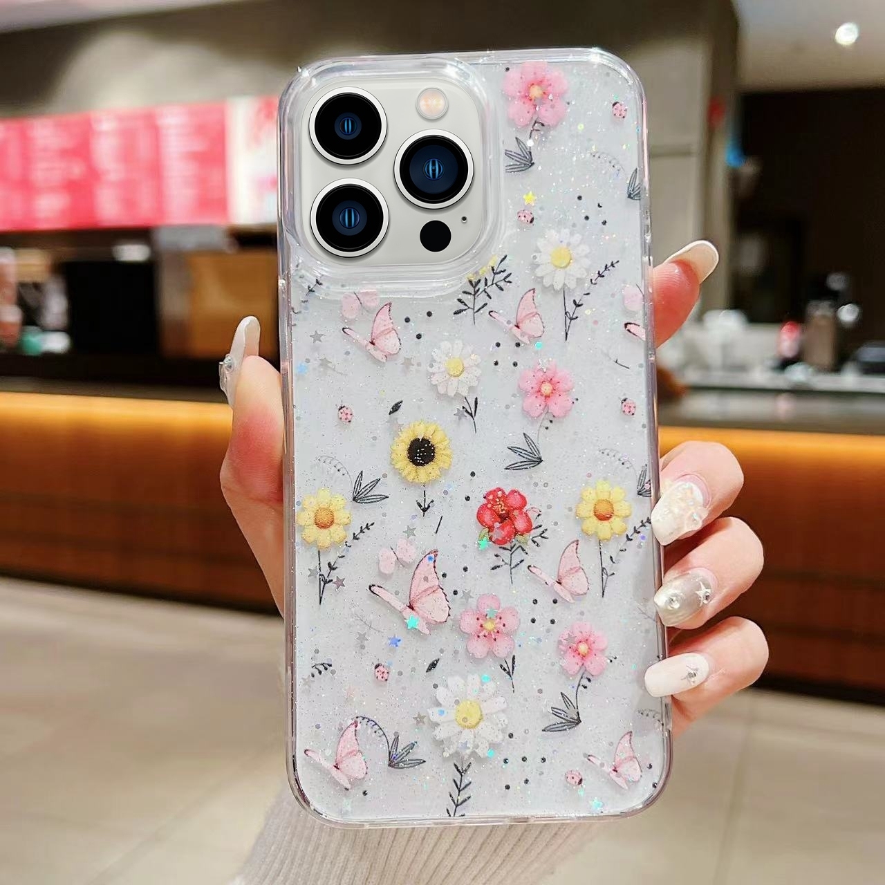 For iPhone 13 Pro Max Spring Garden Epoxy TPU Phone Case(F01 Love of Butterfly) - Shopkiz.com