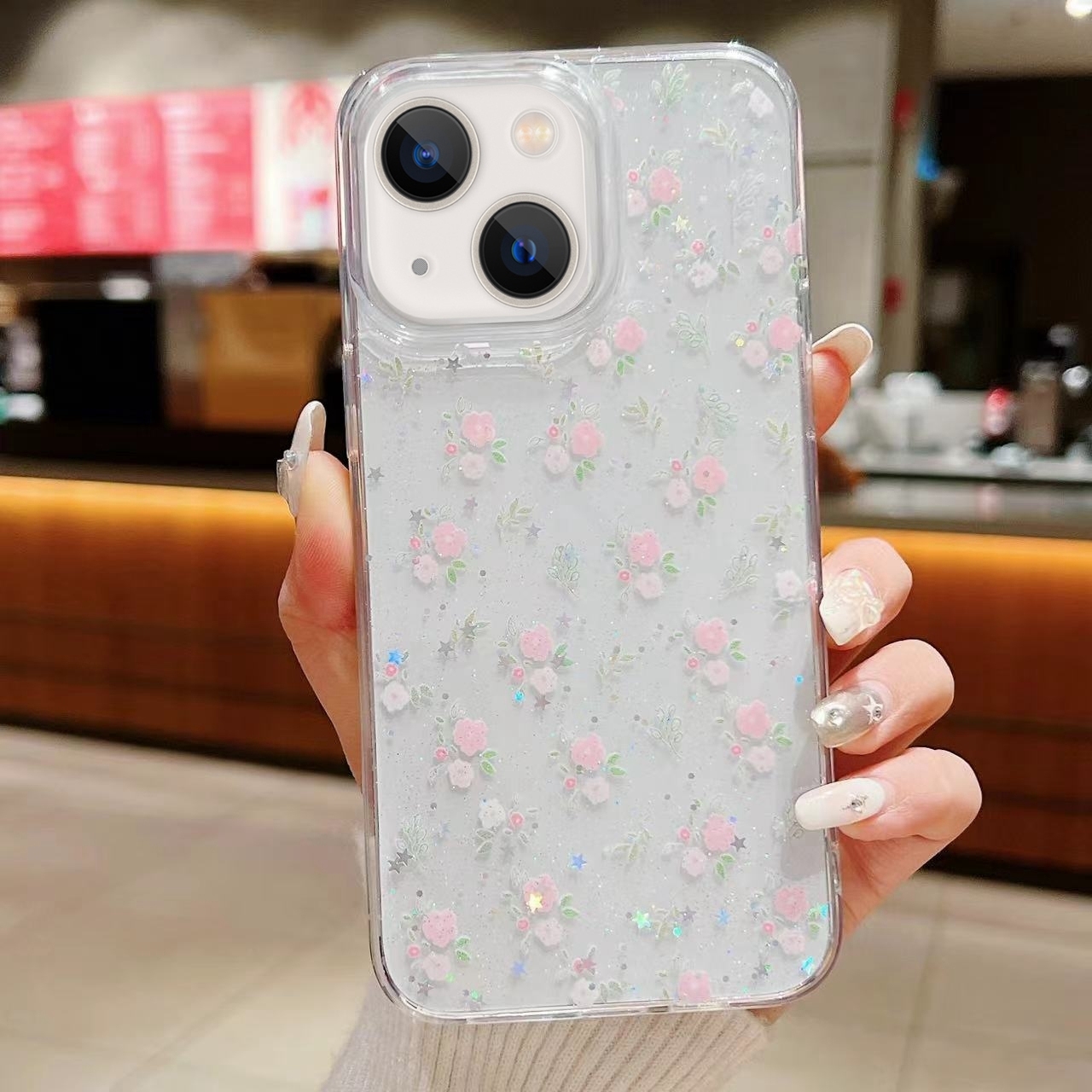 For iPhone 13 Spring Garden Epoxy TPU Phone Case(F05 Pink and White Flowers) - Shopkiz.com